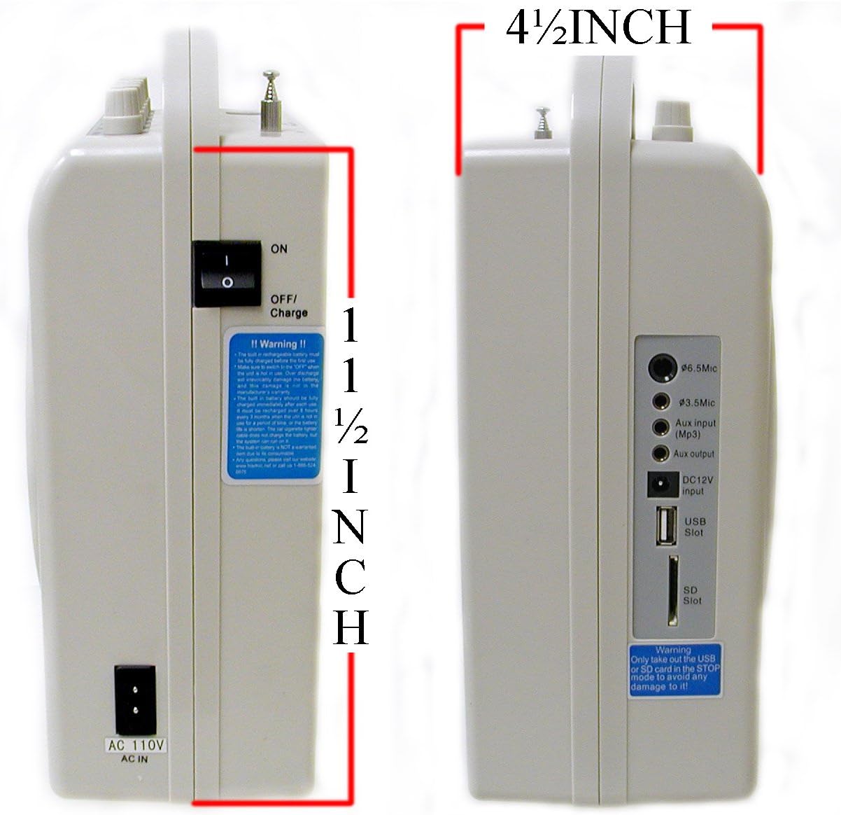 Seite view of the Hisonic HS128MP3 showing input/output ports