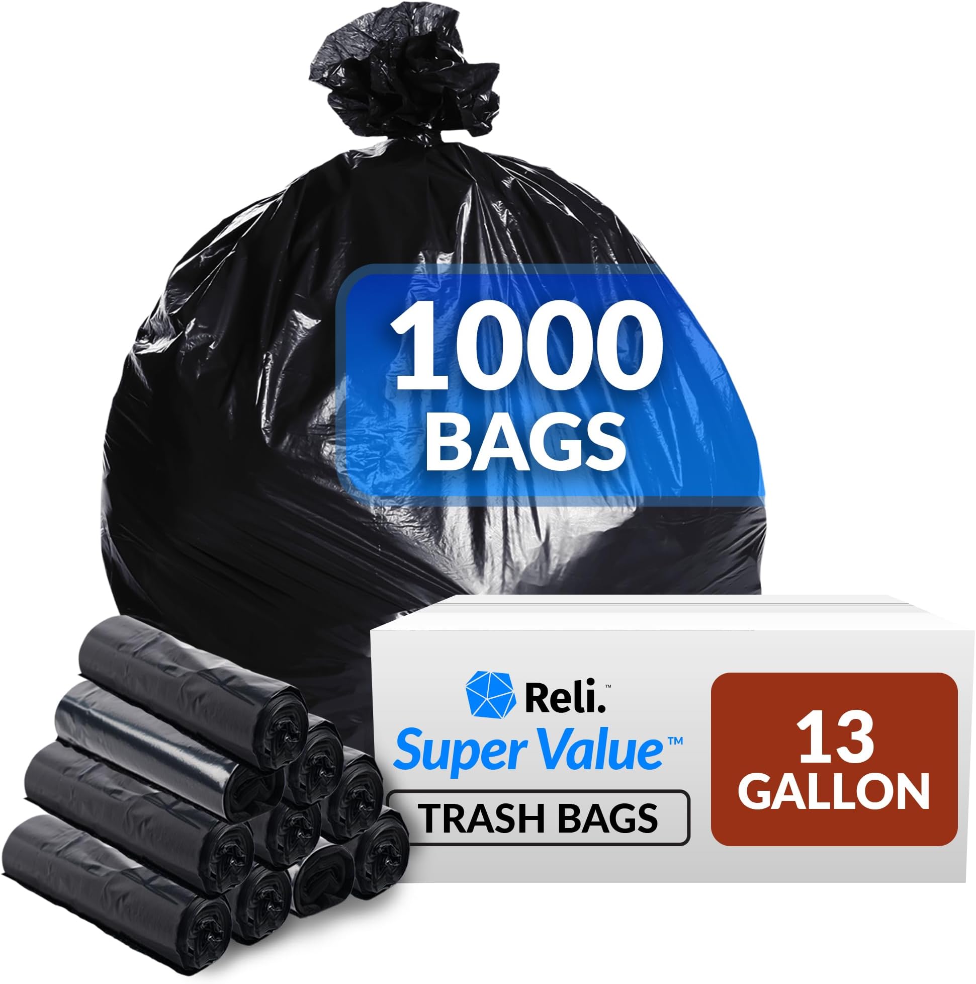 - 13 Gallon Trash Bags | 1000 Bags | Black | Tall Kitchen | Strong | Garbage