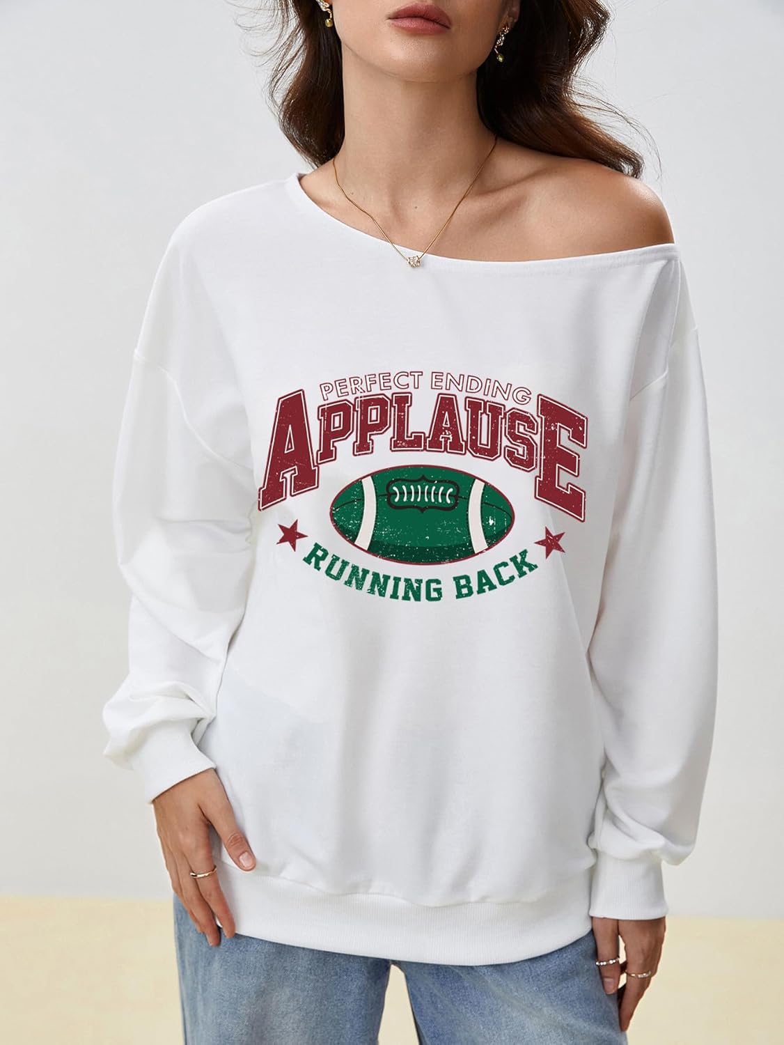 Women's Off Shoulder Letter Graphic Sweatshirt Long Sleeve Pullover Sweatshirts - Image 3