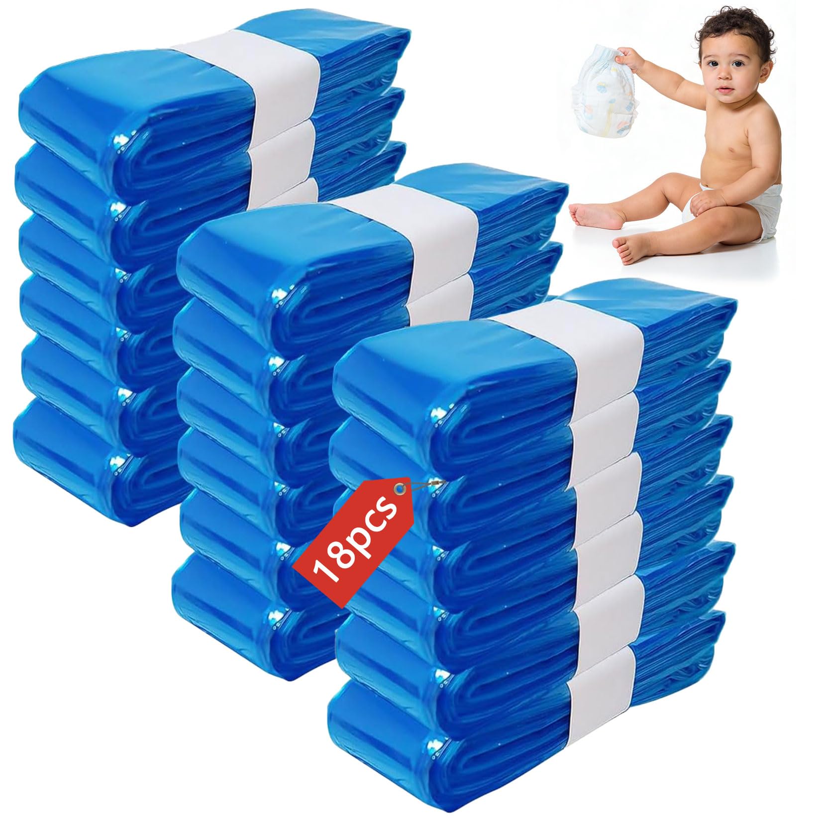 Forbabe 18 Stück Nachfüllfolie für Windeleimer, 4,5m Hohe Kapazität Windeleimer Nachfüllbeutel - Bis zu 320 Windeln, Kompatibel mit Nachfüllkassetten von Angelcare/Tommee Tippee/Litter Locker - Blau
