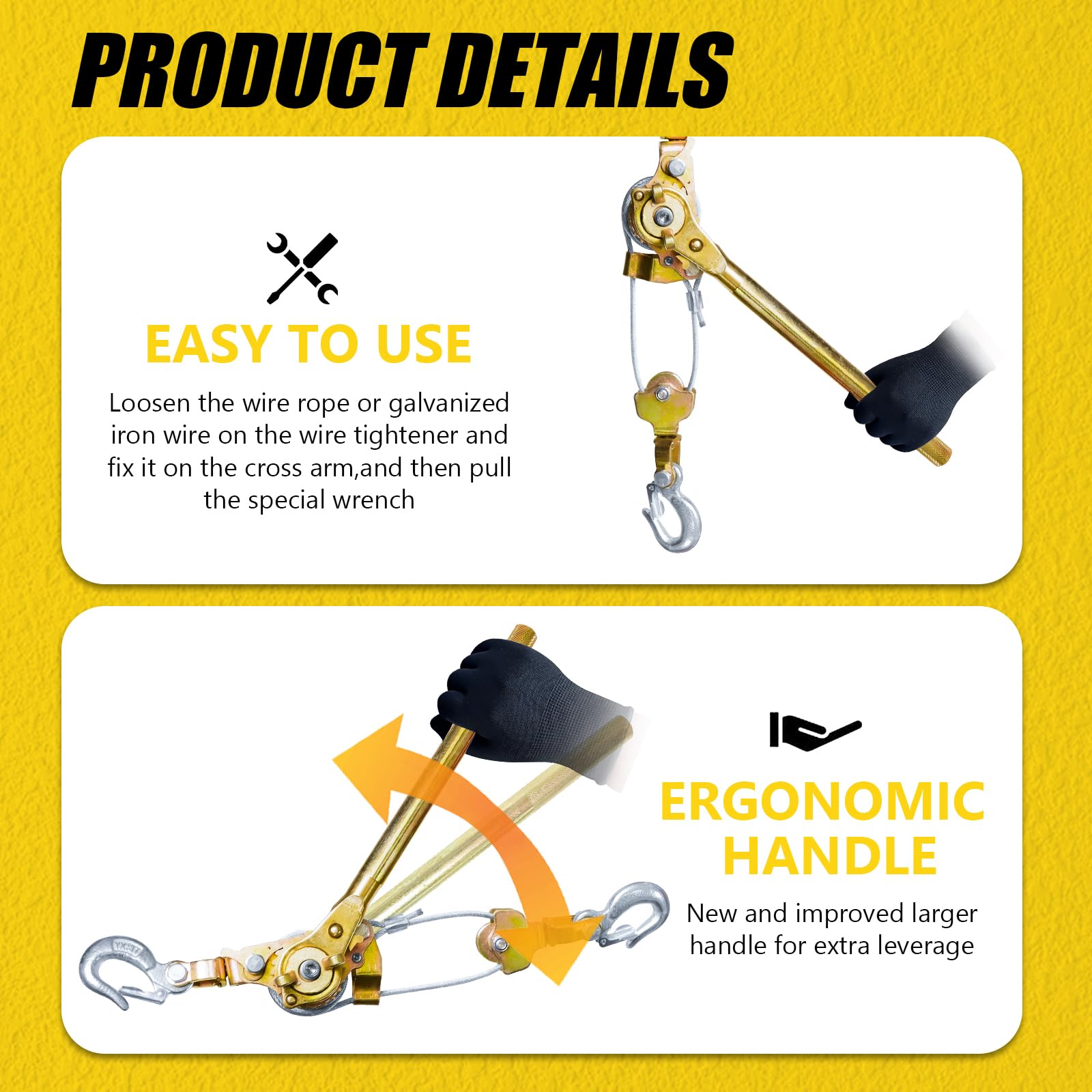 SENKEYFE Come Along Winch - 10FT Heavy Duty Puller -5 SENKEYFE Come Along Winch - 10FT Heavy Duty Puller -5