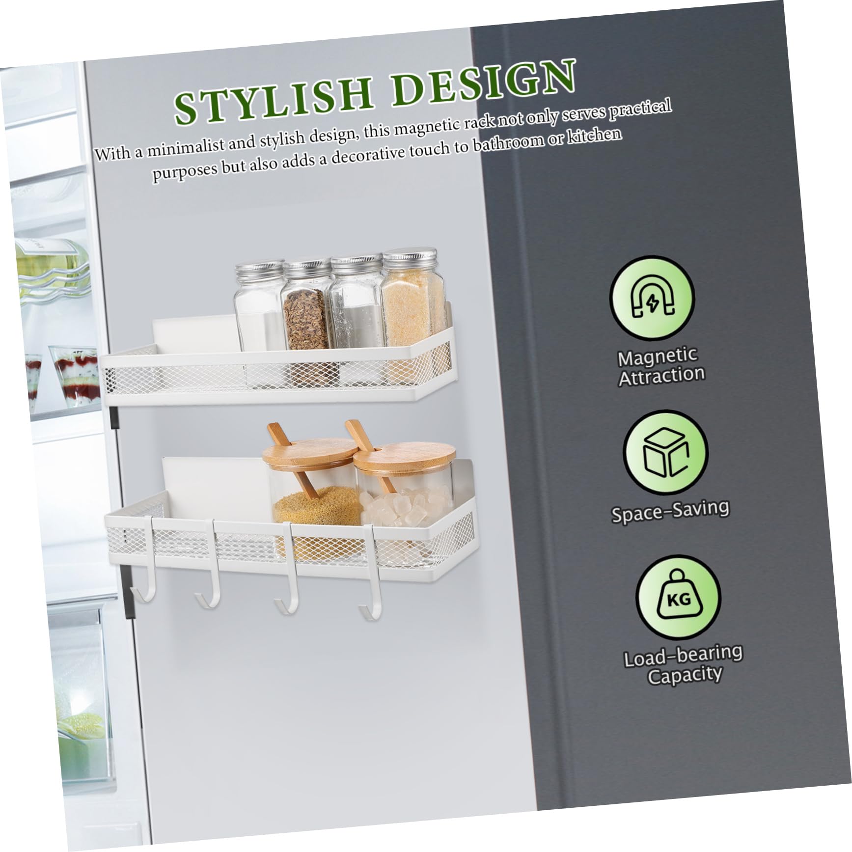Cabilock Mensola Magnetica Versatile Per Frigorifero 2 Pezzi Porta Spezie Con Ganci Per Cucina E Bagno Organizer Magnetico Per Frigorifero