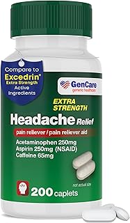 GenCare - Headache Relief Acetaminophen with Aspirin (NSAID) & Caffeine (200 Caplets) Value Pack | Head Pain, Muscle Aches, Back Pain & Body | Generic Excedren Extra Strength