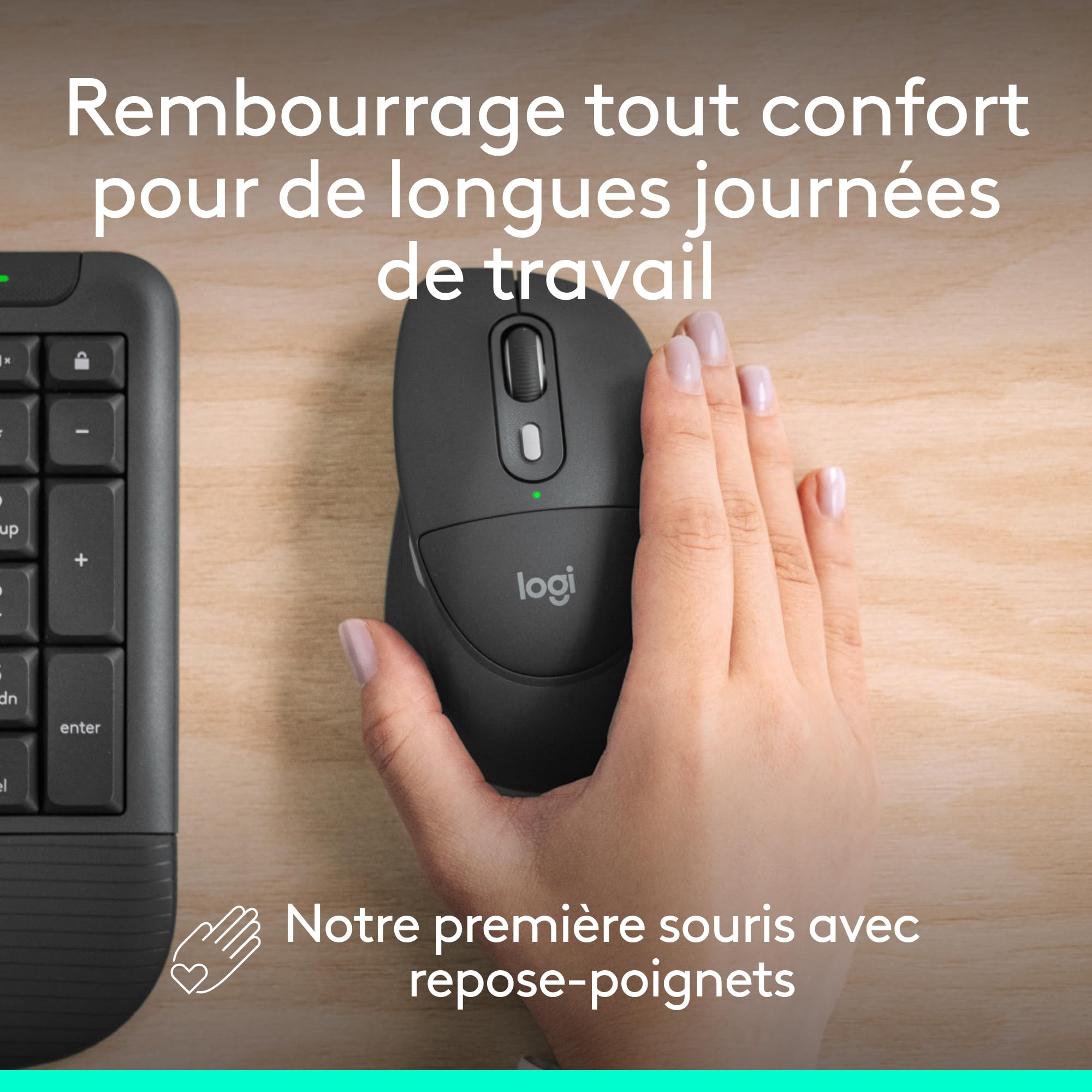 Logitech Signature Comfort Plus M850 L for Business, Souris sans Fil, Design profilé avec Repose-Poignets, clics Silencieux, récepteur sécurisé/Bluetooth, Windows/Mac/ChromeOS/Linux/iPadOS - Graphite