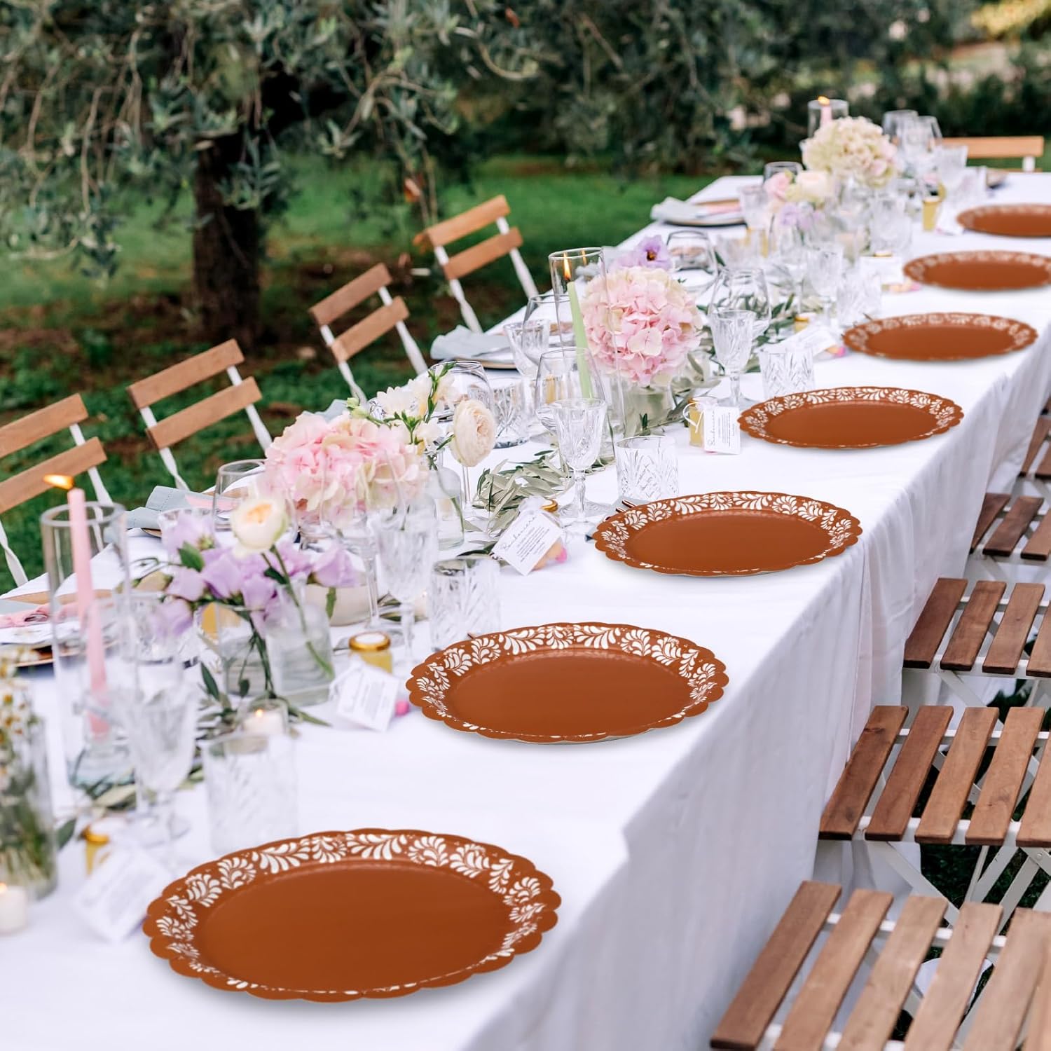 AmazingSpark 100 Pcs 9 Inch Brown Cielito Lindo Paper Plates Platos De Barro Mexicanos Fiesta Party Plates Mexican Talavera Disposable Dishes for Baby Shower Birthday Wedding Supplies Decoration