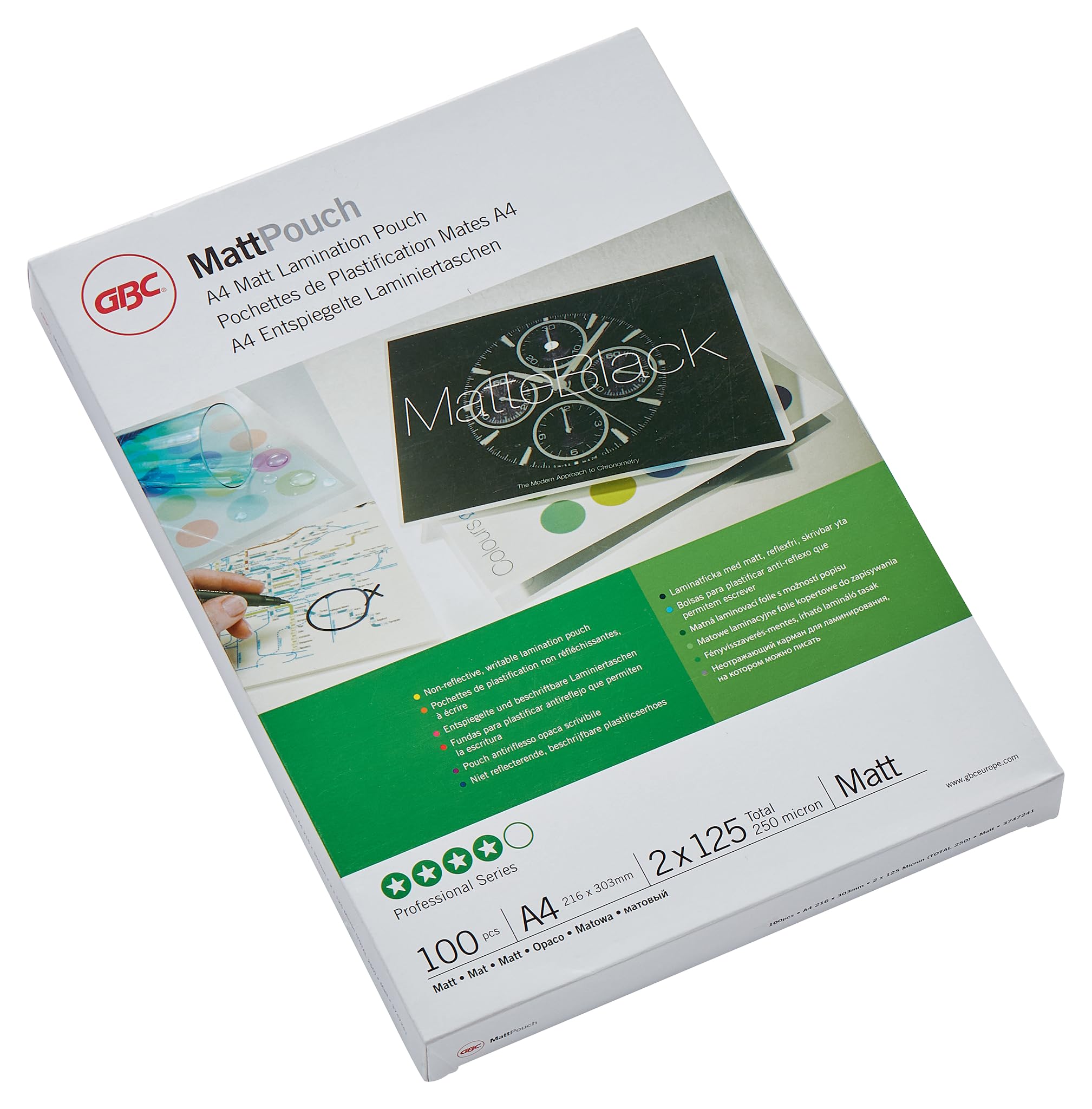 GBC A4 2x125 Micron Matt Laminating Pouches, Pack of 100, 3747241