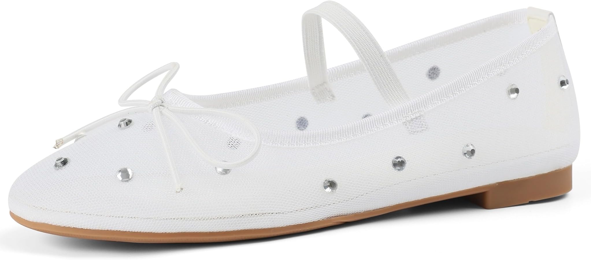 Amazon.com | Women's Mesh Ballet Flats Shoes Rhinestone Bow Flats