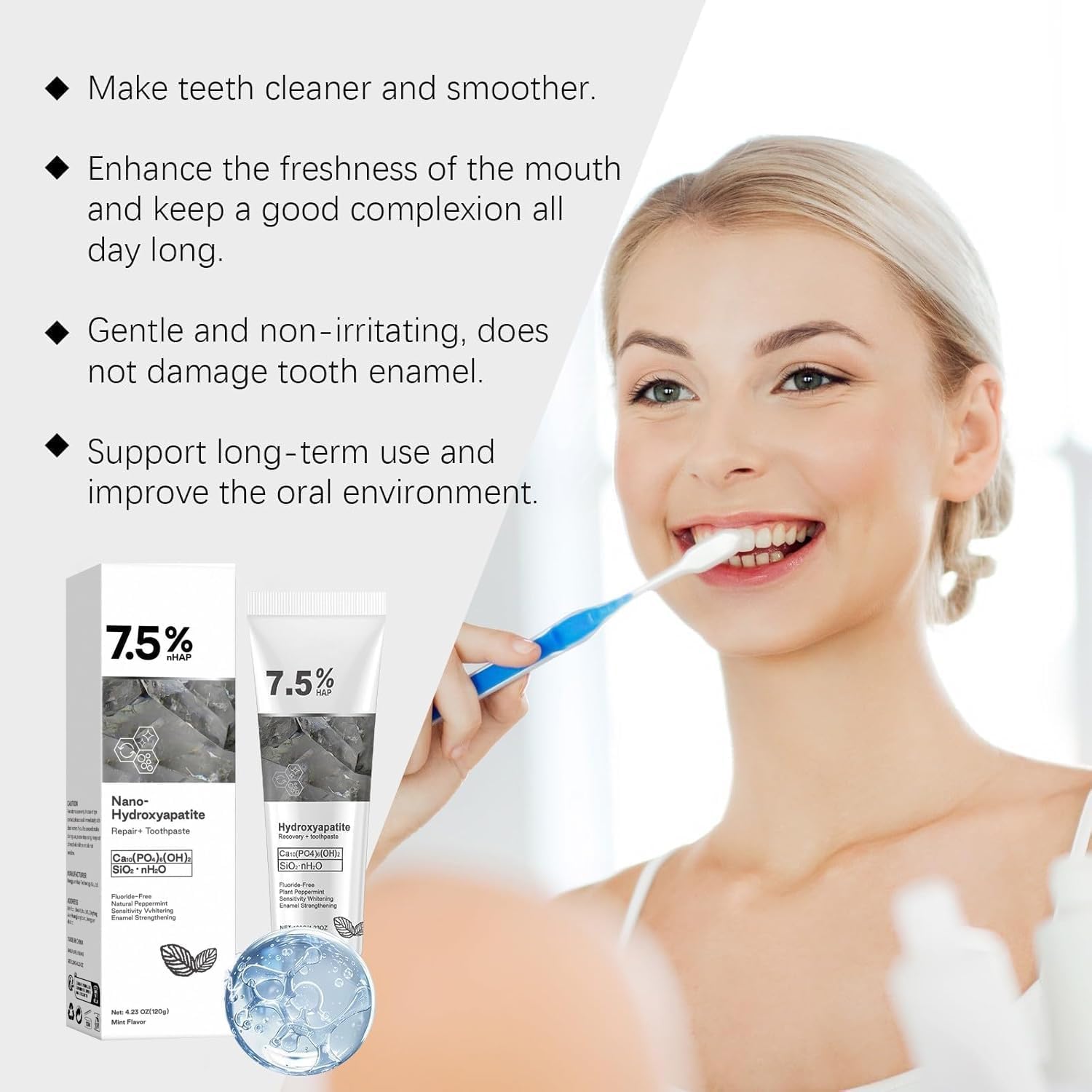 Hydroxyapatite Toothpaste for Advanced Enamel Protection, Gentle and Effective Formula, Fresh Breath, Deep Cleaning Care Toothpaste,Suitable for Sensitive Teeth (2) - Image 4
