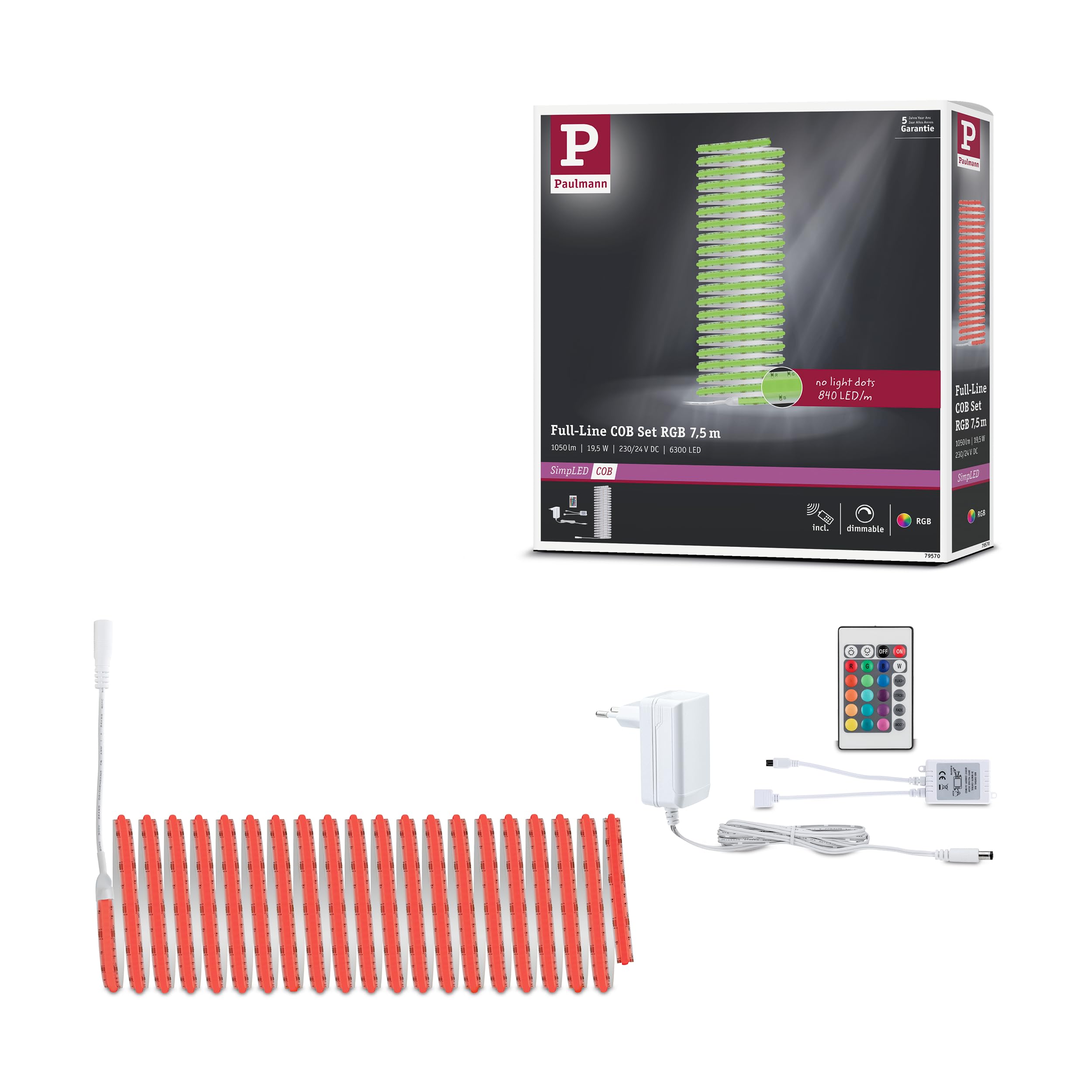 Paulmann SimpLED LED Strip Full-Line COB Komplettset 7,5m 19,5W 140lm/m 840 LEDs/m RGB 24VA 79570