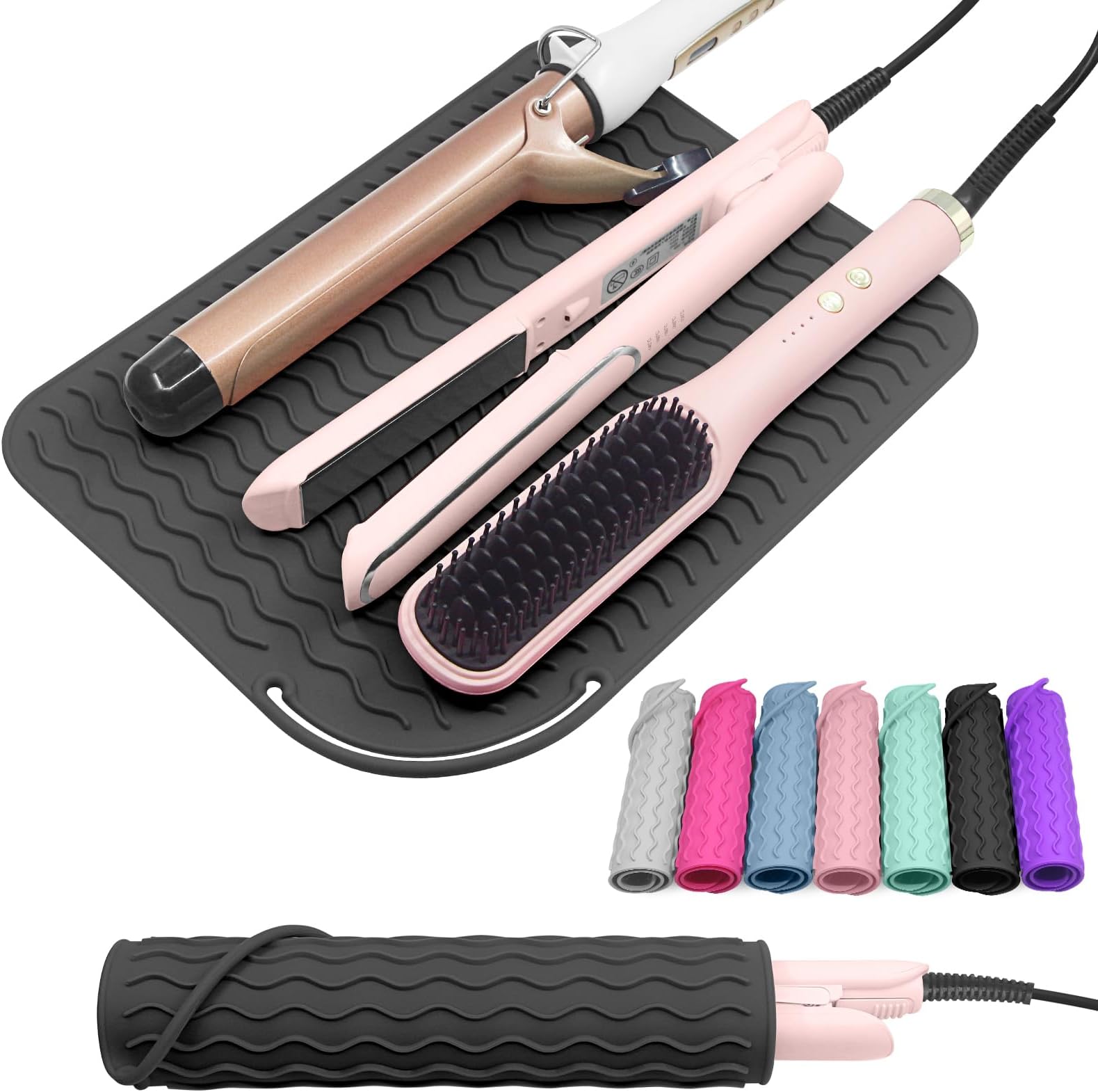 12.0" x 9.0" Plus Size Silicone Heat Resistant Mat, Portable Hot Tools Cover Pad for Curling Iron, Flat Iron, Hair Straightener and Hair Styling Tools, Home Vanity Travel Salon Supply