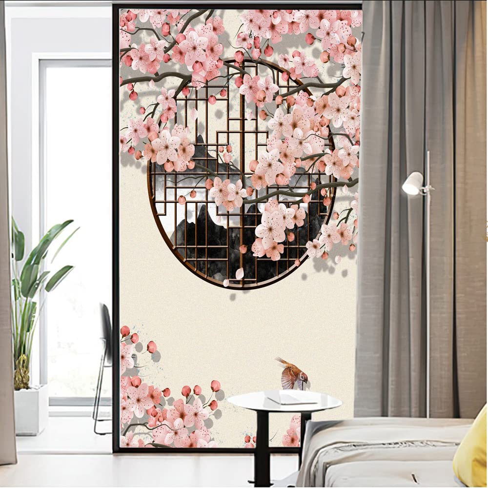 Lumanduo Privacy Window Film Decorative Japanese Stained Glass Siding Glass Door Shade Film Stickers Window Treatments Window Coverings 15.7"x47.2"(40x120cm)