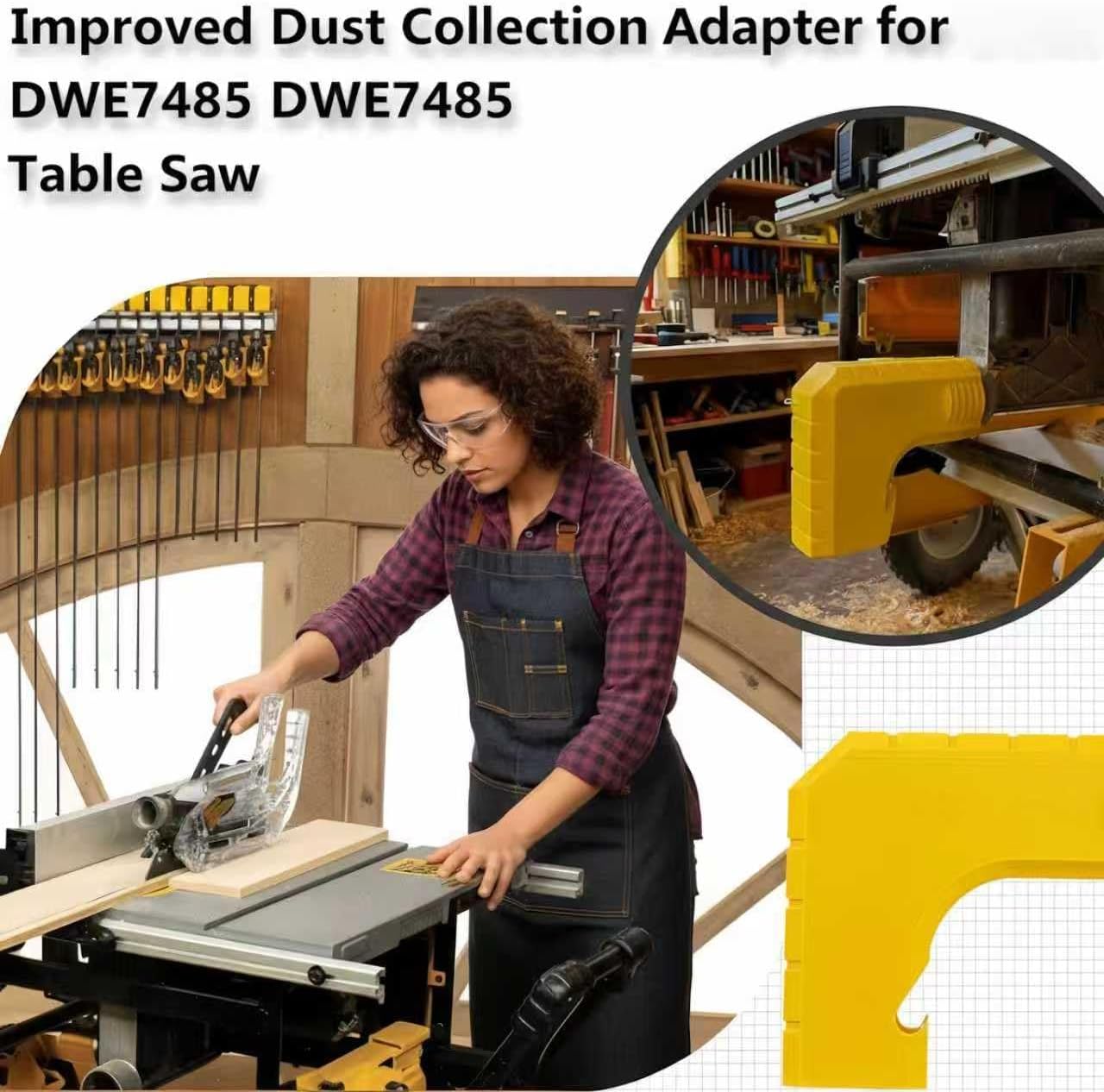 Dust Collection Adapter Compatible with DeWALT DWE7485 Table Saw, High-Efficiency Vacuum Port Connector with Snap-On Hook, Tool-Free Sawdust Extractor Attachment for Clean Workshop