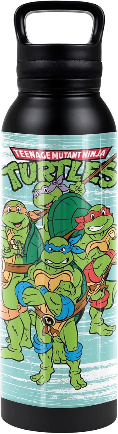 Teenage Mutant Ninja Turtles TMNT OFFICIAL TMNT Turtle Group 24 oz Insulated Canteen Water Bottle, Leak Resistant, Vacuum Insulated Stainless Steel with Loop Cap