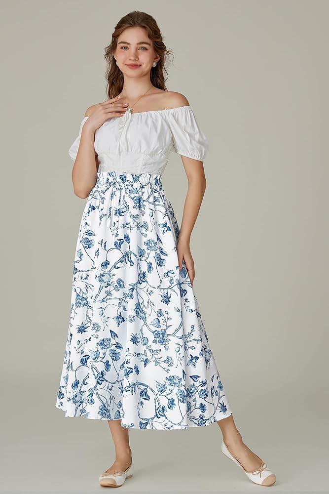 mame　Skirt Long Layered Botanical Amazon.com: Womens Long Skirt Botanical Flower Print Low