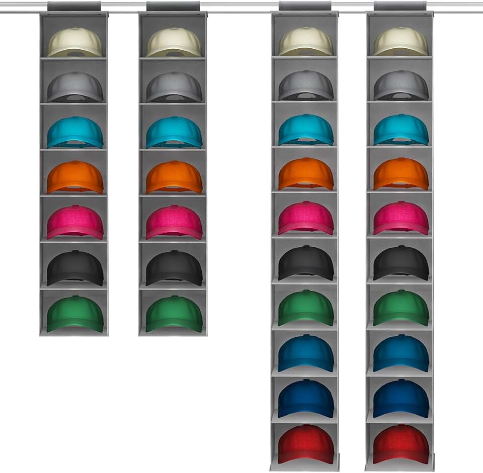 Lifewit 2 Pack 10 Compartments Hat Organizer for Baseball Caps and 2 Pack 7 Compartments Hat Rack Hanging Storage for Closet of Di product image
