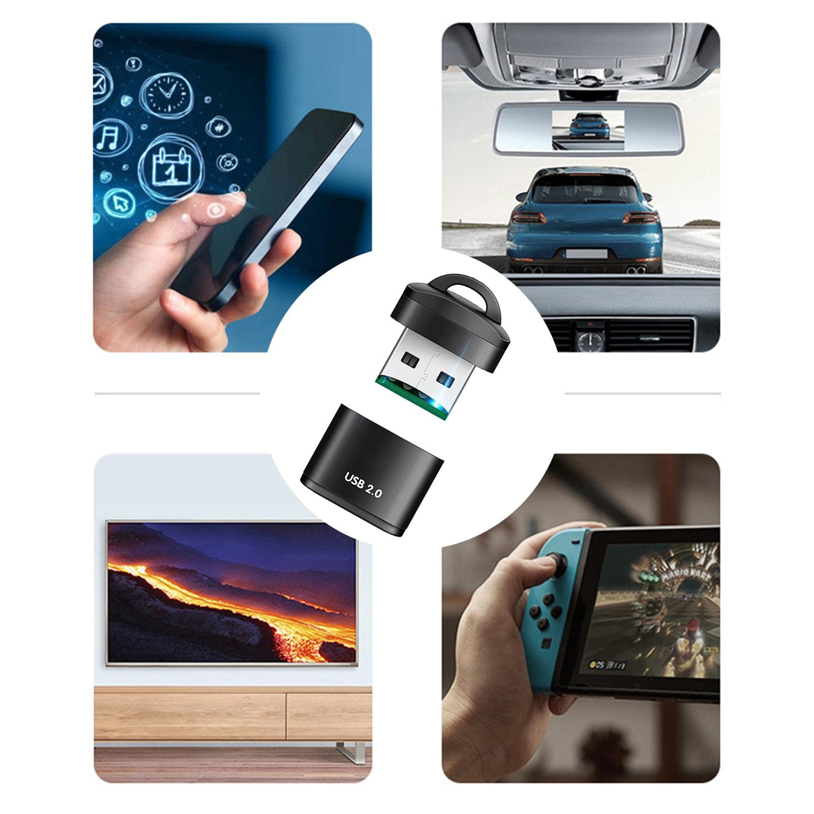 Lettore Di Schede USB 2.0 Per MicroSD In Alluminio - Mini Adattatore Portachiavi Per Computer, Auto E Altoparlanti (Nero, Oro, Blu, Rosso)