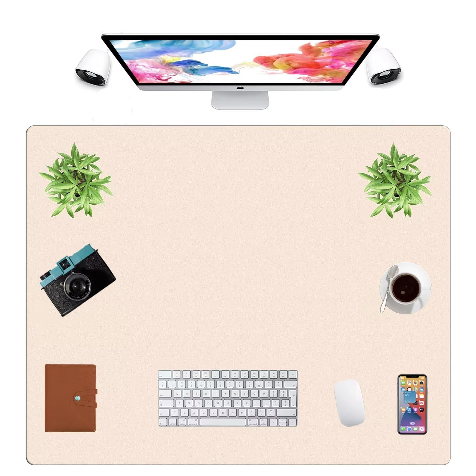 LL-COEUR Extra Large PU Leather Desk Mat Large Mouse Pad XXL Waterproof Table Mat Office Laptop Writing Pad (39.4 x 31.5 inch, Apricot)
