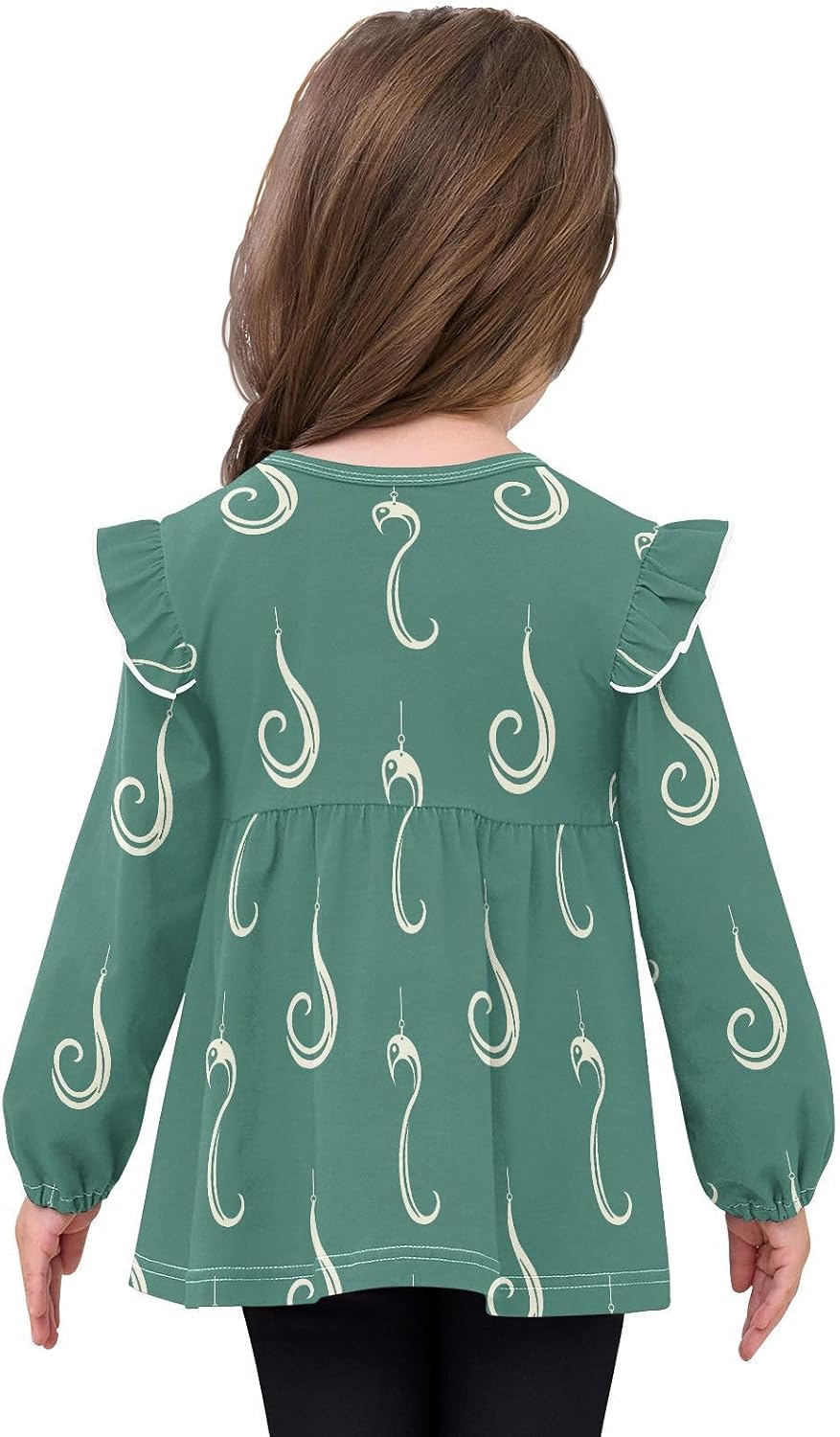visesunny Toddler Clothes for Girls Green Fishhook Pattern Long Sleeve Fall Shirts Cotton Top with Ruffle Collar