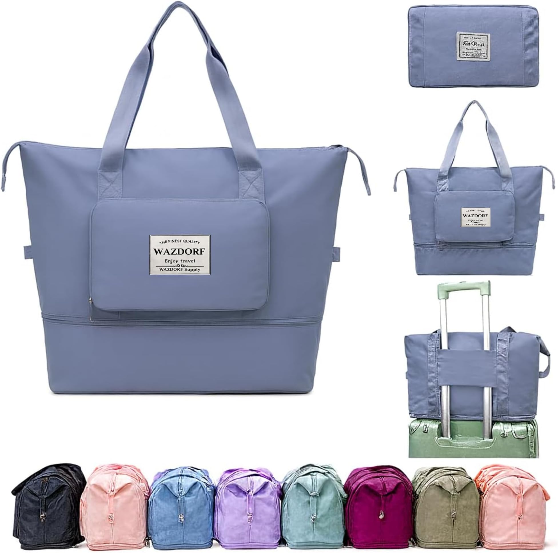 Wazdorf 41 Liter Expandable Travel Bags for Women, Duffle Bags for Women Luggage, Foldable Vanity Traveling Bag, Waterproof Hand Bag for Ladies Personal Items Nylon 41 cm Sky Blue