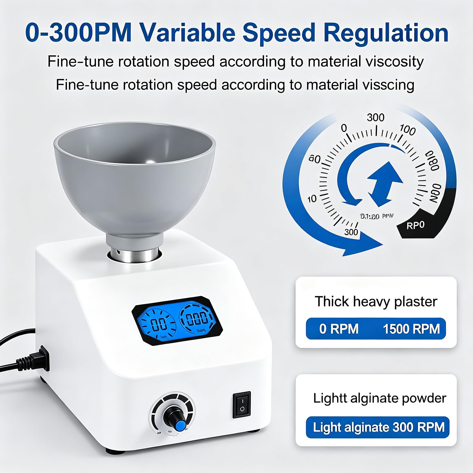 COYEUX Elektrischer Gipsmischer (48 W), 0–300 U/min, Alginatmischer, 6 Geschwindigkeitsstufen, Digitaler Timer (0–99 S), 100–700 Ml Fassungsvermögen, Für Gips Und Glasionomerzement