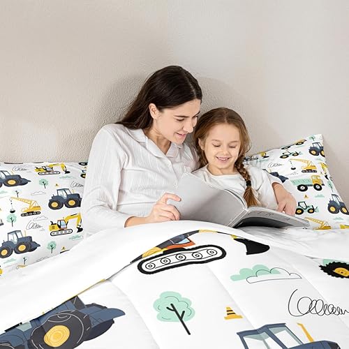 Miniatura 5 de Juego de edredón de coches de dibujos animados para niños individual, juego de edredón de vehículos de construcción para niños, niñas y