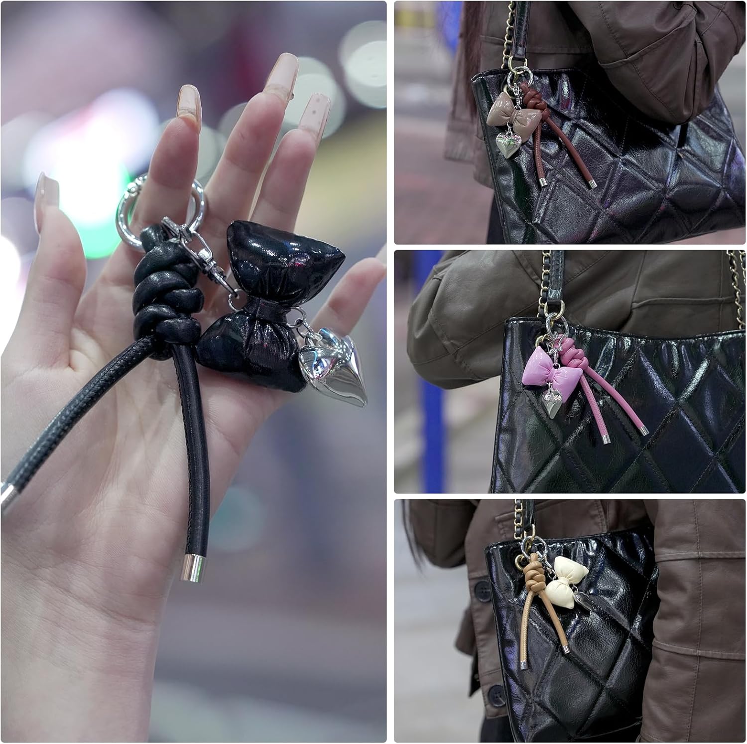 elegant leather bow keychain for women,stylish car keychain and bag charm,perfect purse accessories for ladies - Image 5