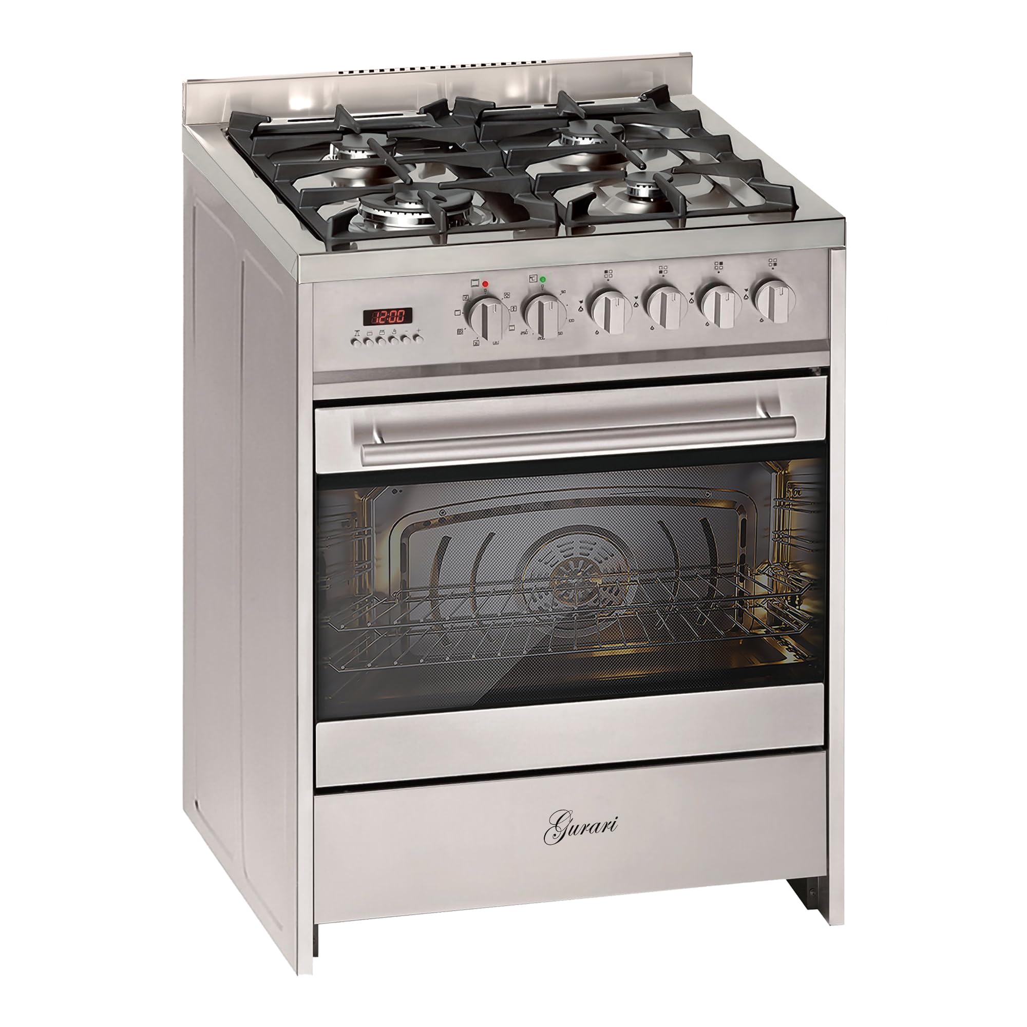 Gurari Gasherd mit Elektrobackofen GCH E 610 X • Standherd 60 cm aus Edelstahl • Herd mit Erdgas oder Propangas • Multi Backofen 60 L • 4 Kw • WOK • Gas Standherd • Range Cooker