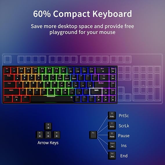 Newmen GM682 Wired Mechanical Keyboard,60% Percent Gaming Keyboard