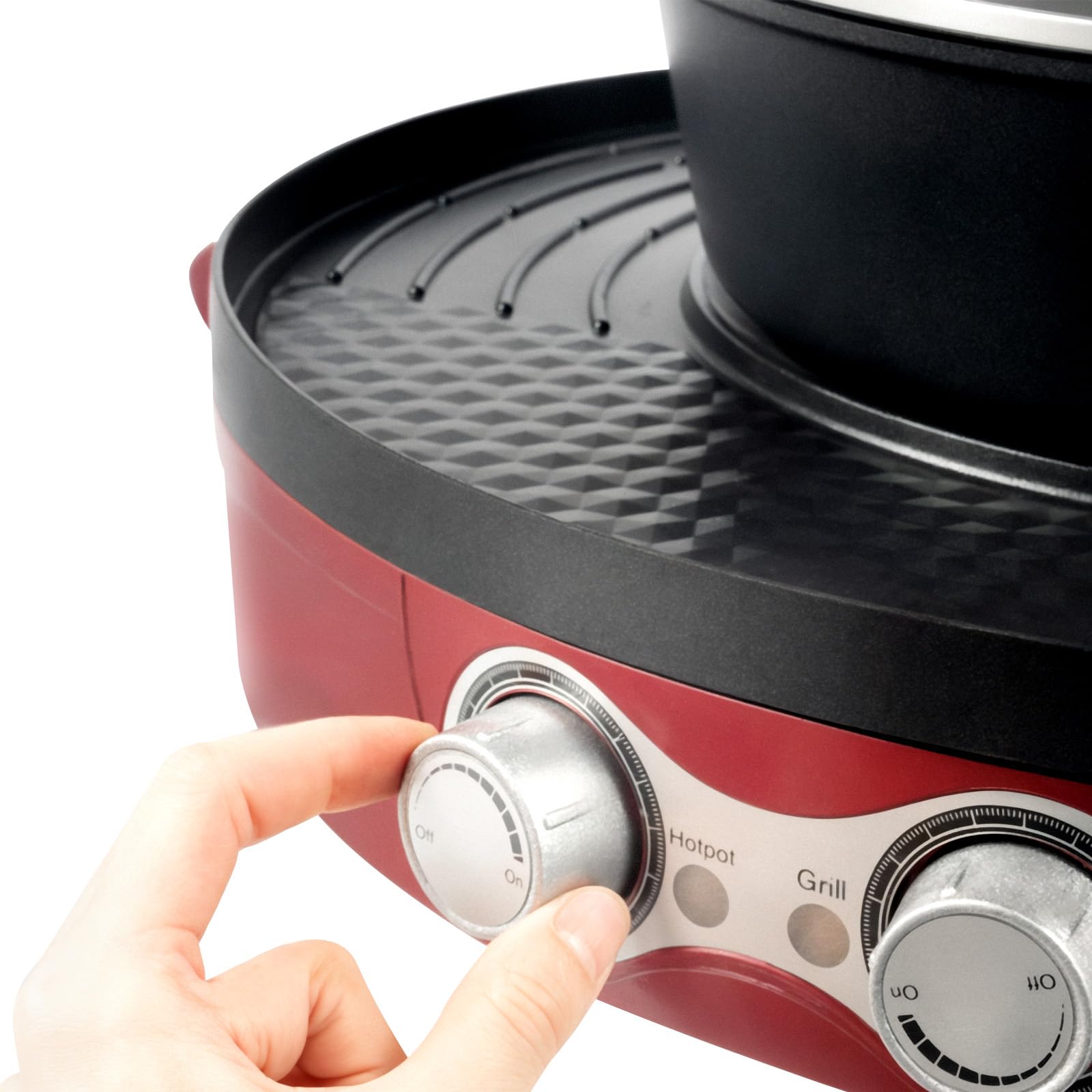 Elektryczny hotpot i grill, 2 w 1, garnek hotpot z dzieloną brytfanną 2200 W, tatarski hu do koreańskiego BBQ, fondue, mięsa, warzyw – dla rodziny, na imprezę, do grillowania wewnątrz (czerwony