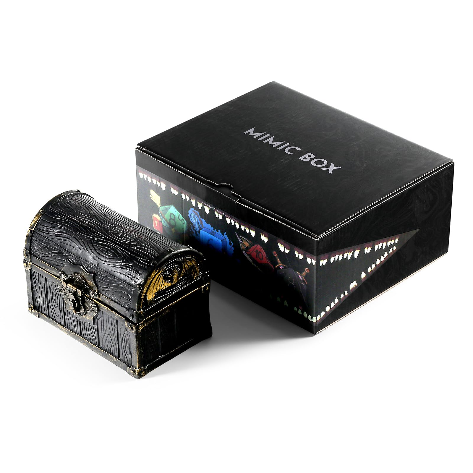 DNDND Boîte de rangement pour dés Mimic Chest pouvant contenir 6 jeux de dés polyédriques - Cadeau idéal pour les joueurs de donjons et de dragons DM Masters RPG Gaming