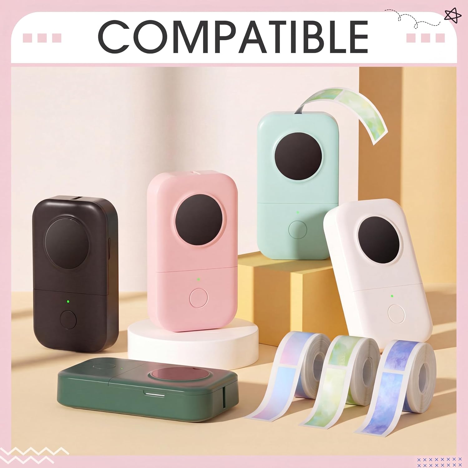2560 Pcs Colored Label Tape Compatible with D30 Tape Adapted Label Print Paper Thermal Sticker Paper 12mm x 40mm (0.47 x 1.57 Inches) 160 Tapes/roll for Home Office(Starry Sky Colors)