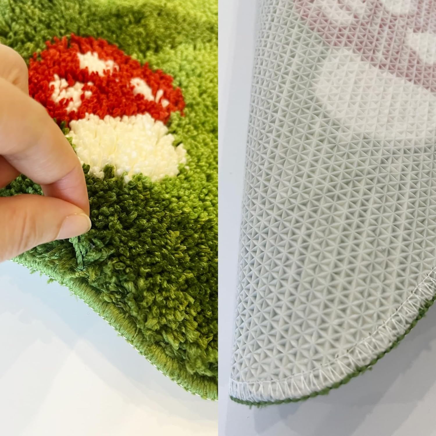 Moss Bath Mat,Mushroom Bathroom Rug,Cute Bath Mat,Green Bathroom Rugs,Non-Slip Shag Fluffy Carpet,Washable Bath Rugs,Nature Room Decor,23"*32"