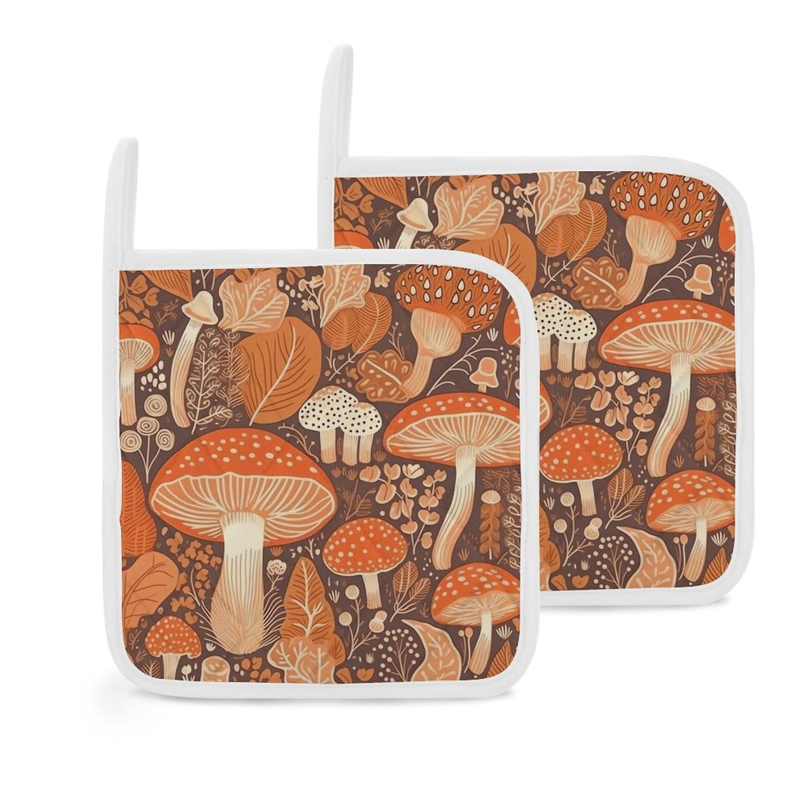 2Pcs Pot Holders for Kitchen Heat Resistant Hot Pads for Countertops Oven Cartoon Mushroom Hot Holders Non-Slip Oven Potholders Set for Cooking Baking Trivet 8 Inch
