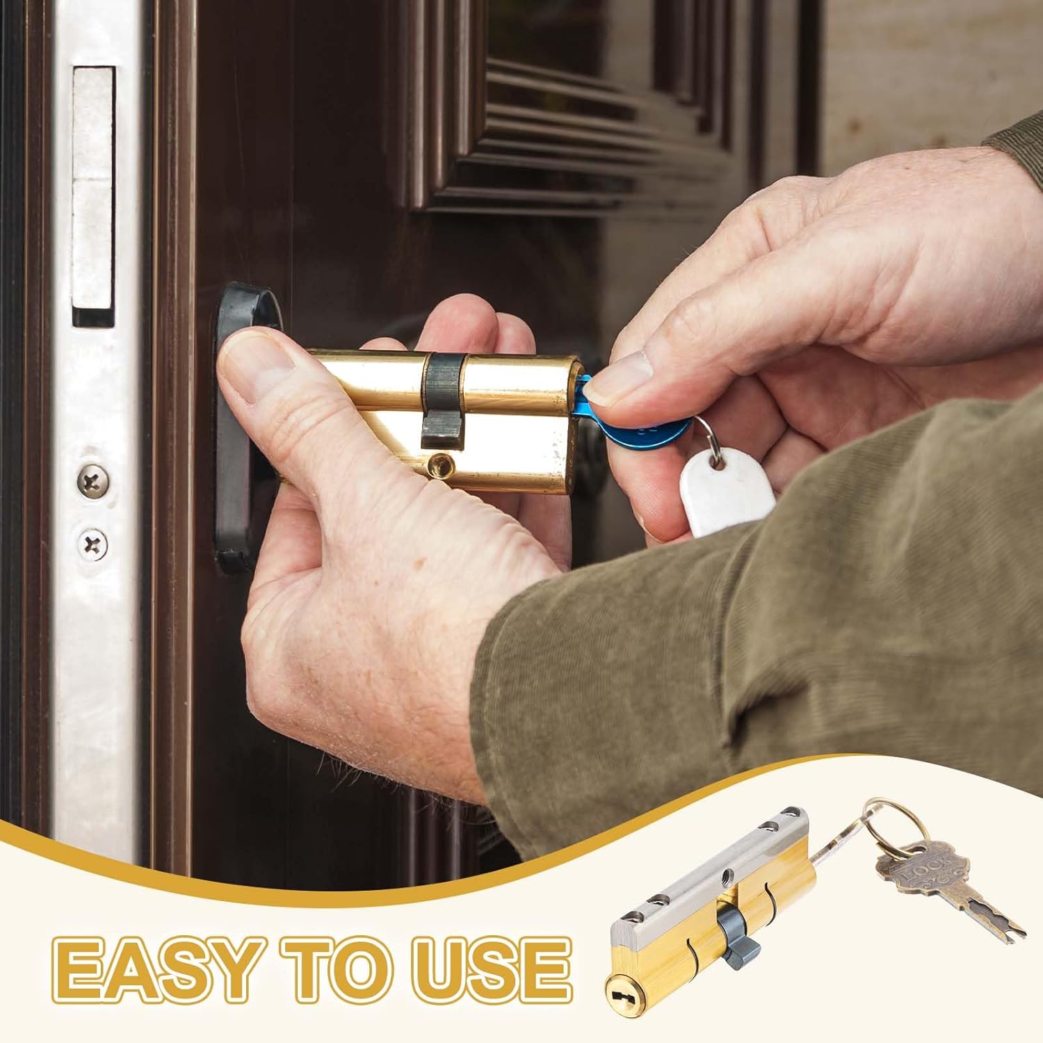 sourcing map Solid Brass Lock Cylinder (110mm 55/55) - Double Lock Doors Lock Cylinder Replacement C Grade Anti-Theft with Mounting Screw and 8 Keys for Wooden and Aluminum Doors