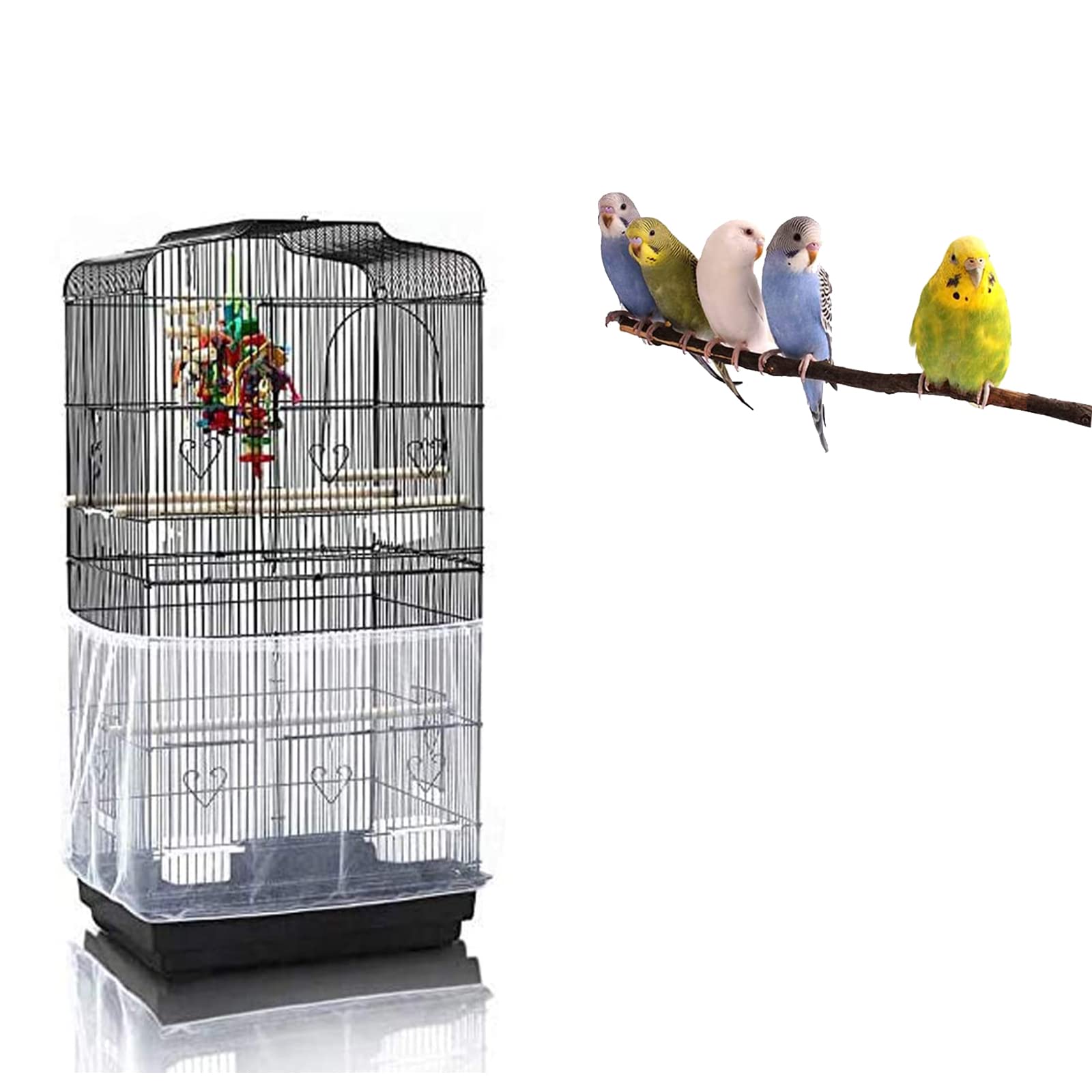Kiuiom Gonna Gabbia per Uccelli,Rete Gabbia Uccelli,Copertura per Gabbia per Uccelli,Bird Cage Seed Catcher per Uccelli Pappagalli Ventilata Antipolvere Circonferenza Regolabile 88-166c
