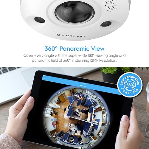 Miniatura 3 de Amcrest Fisheye Cámara IP POE, cámara IP POE panorámica de 360 de 12 megapíxeles, detección de mapa de calor, protección perimetral, conteo de