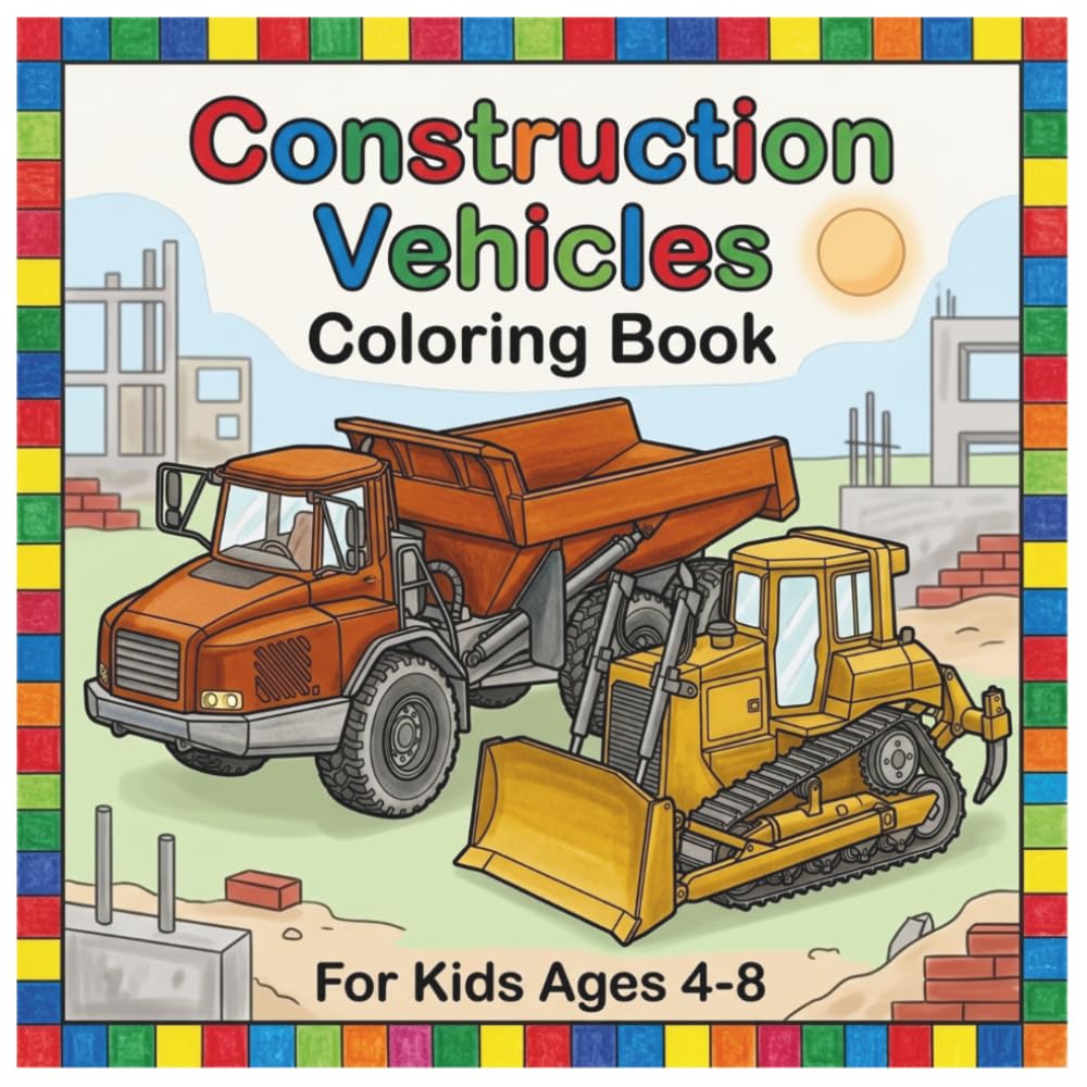 Construction Vehicles Coloring Book For Kids Ages 4-8: Bulldozers, Dump Trucks, Cranes, Excavators And More | Coloring Book For Kids | Vehicle Coloring Book For Kids Ages 4-8
