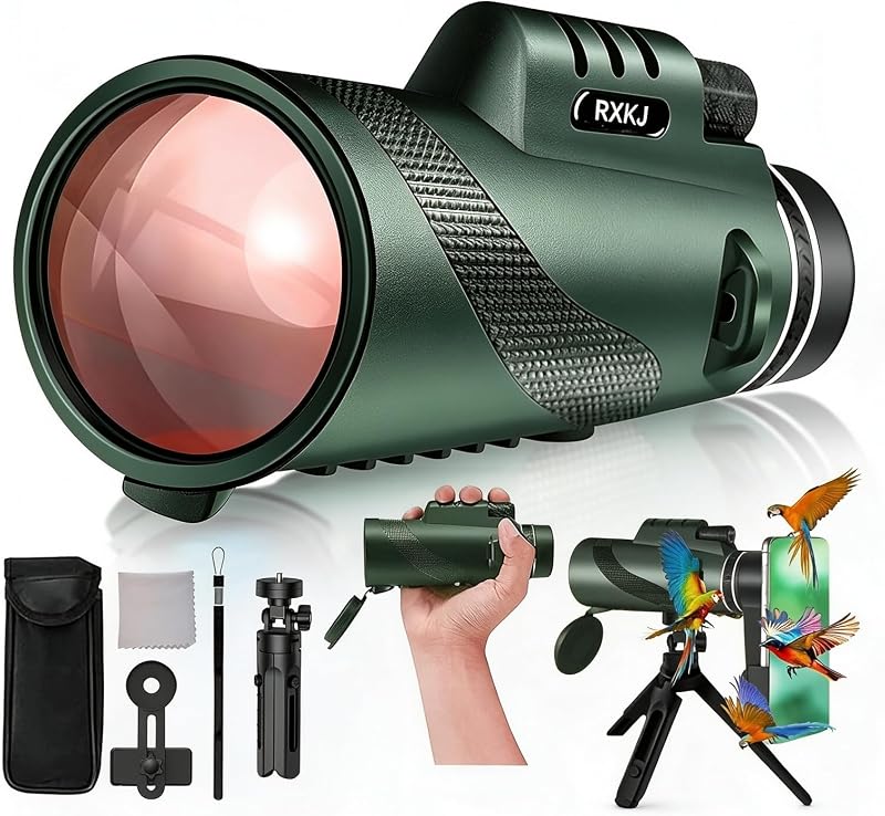 Telescopio monocular, monoculares 80 × 100 para adultos | Monocular impermeable HD BAK4 Prism, ideal para observación de aves, caza, camping, senderismo y observación de vida silvestre.