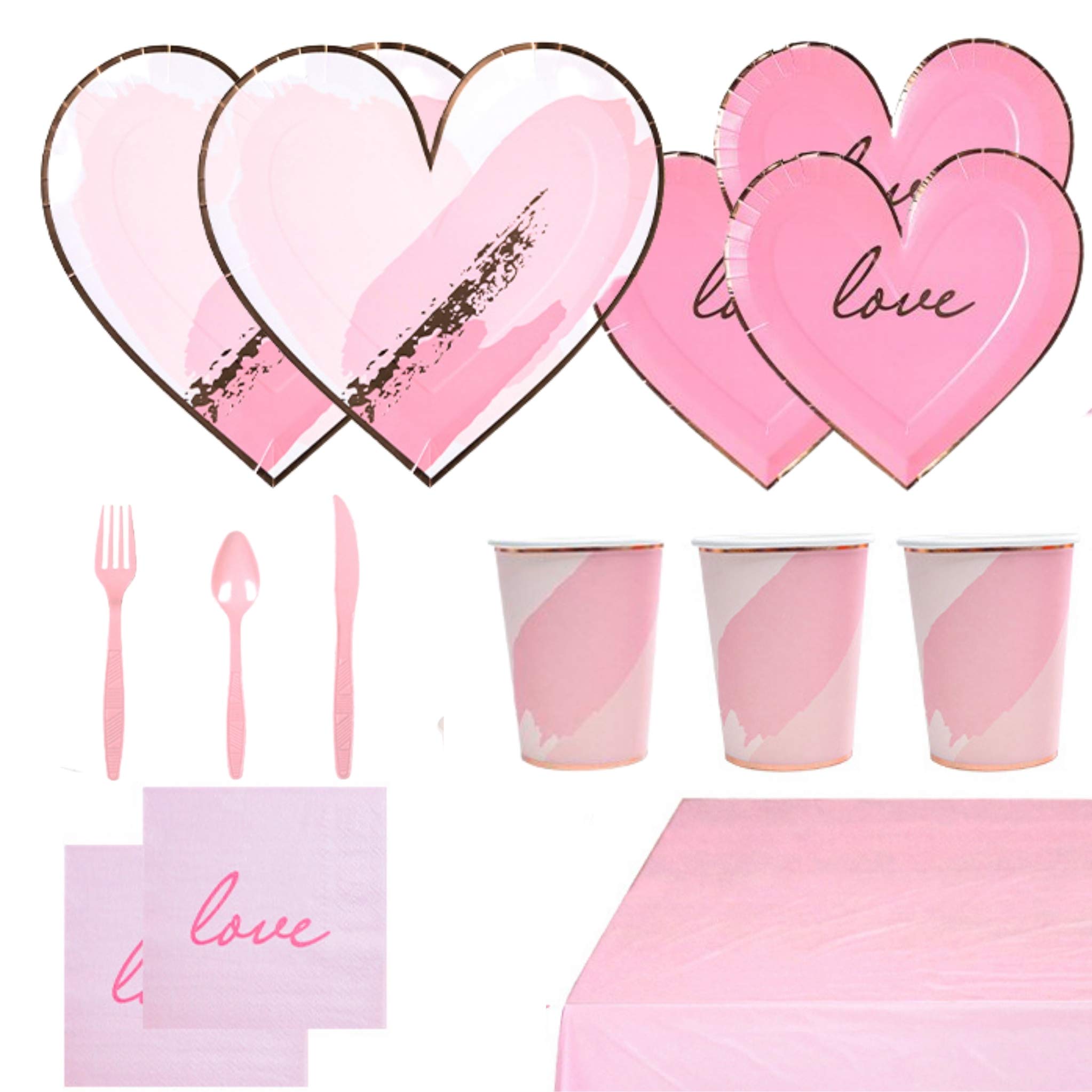 118 Pcs Heart Shape Valentine's Day Serves 16 Jungle Pink Birthday Party Plates Cups Paper Straw Birthday Party Engagement Proposal