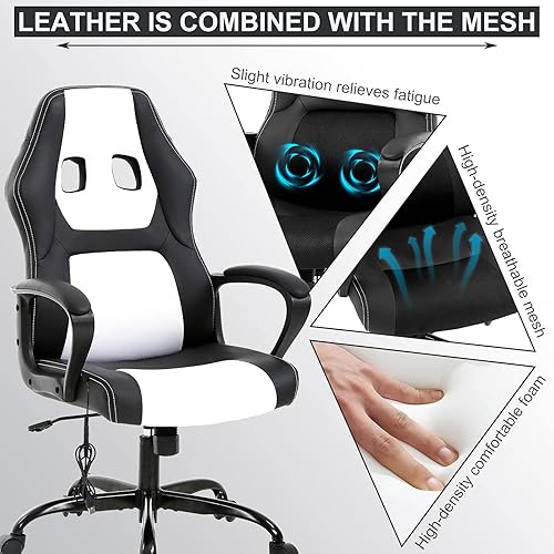 Miniatura 3 de Silla de juegos de masaje para oficina con reposacabezas de soporte lumbar, reposabrazos acolchado de escritorio ergonómico, silla de computadora