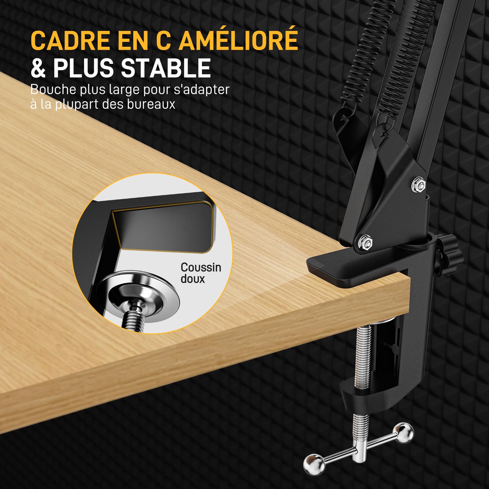 MAONO Bras Micro, Bras de Micro métallique réglable pour podcasts, jeux, streaming et enregistrement, avec pince de bureau, 3/8'' vers 5/8'' Vis Adaptateur, capacité maximale de 1 kg, BA20 Noir
