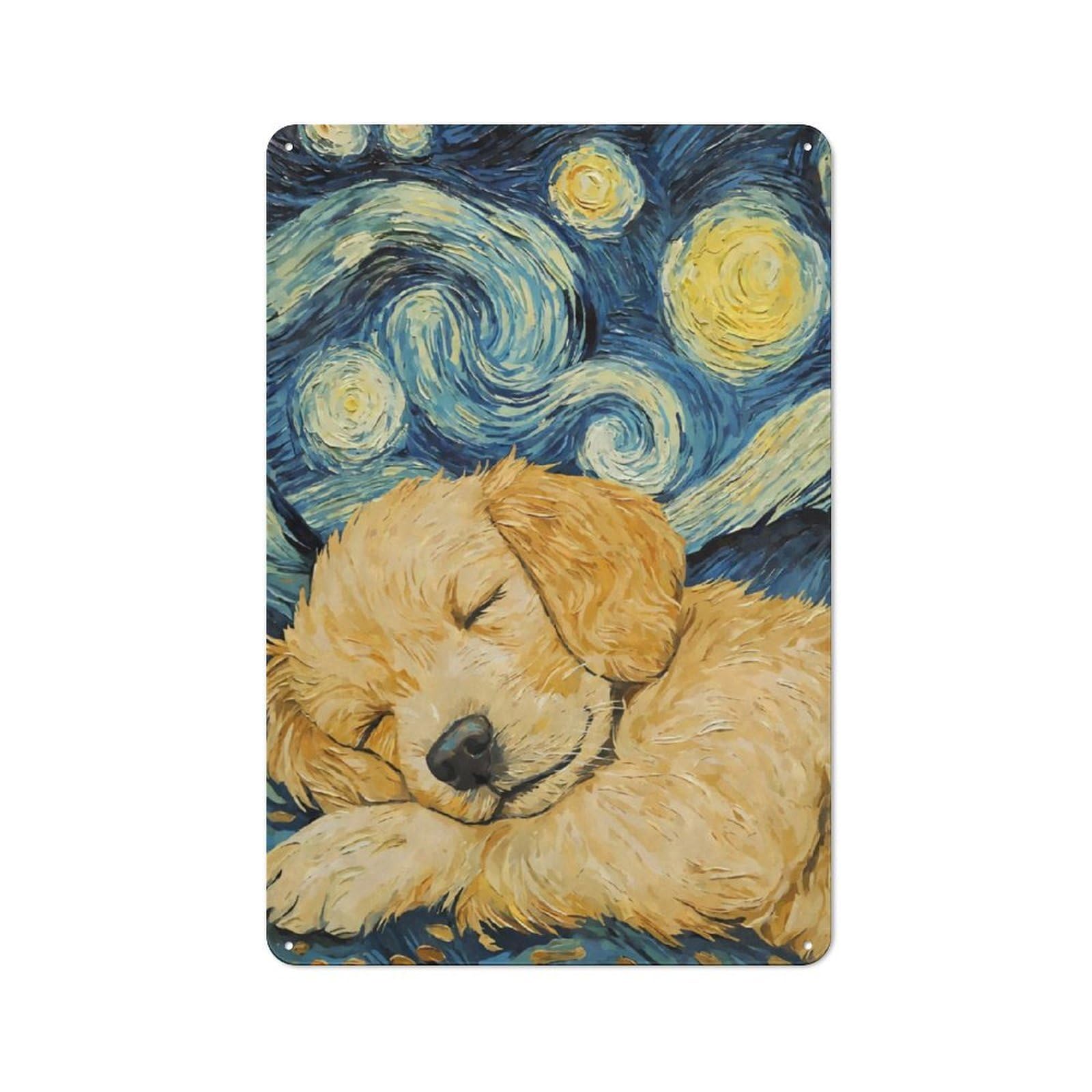 Junmoney Golden Retriever Puppy Retro Metal Wall Sign 30X20cm With For Garage Wall, A Decorative Metal Sign For Garages And Workshops