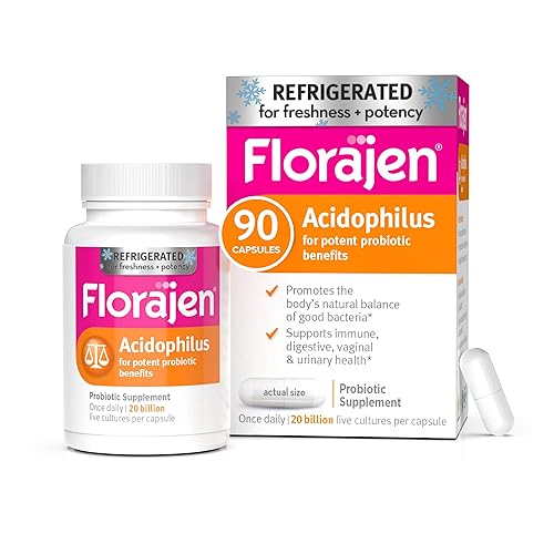 Florajen Probióticos Acidophilus, salud intestinal, salud vaginal y suplemento de apoyo inmunológico, alivio del estreñimiento y la hinchazón para