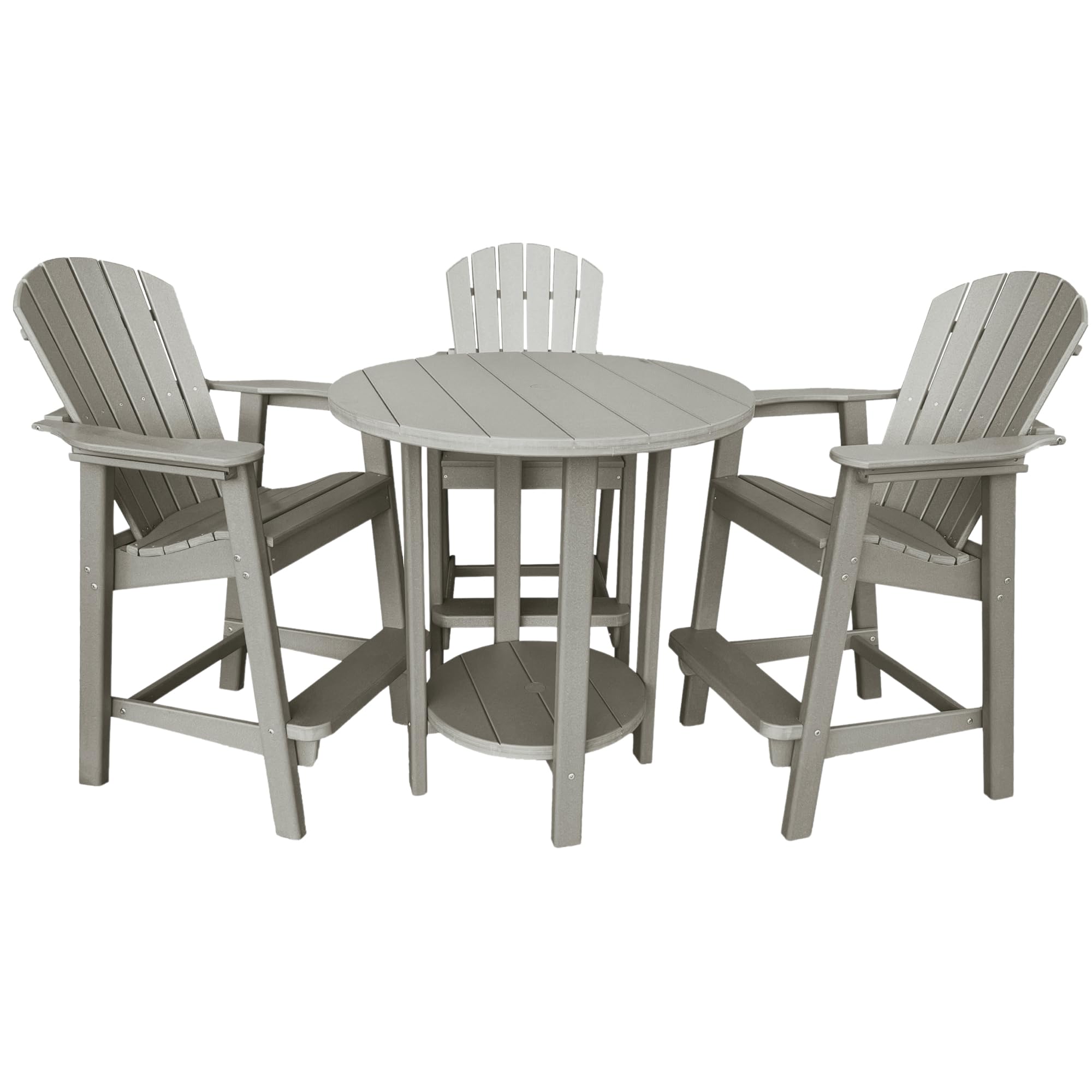Phat Tommy Outdoor High Top Table and Chairs - Tall Patio Bar Set with 3 Chairs & Round Pub Table - Recycled Poly HDPE Furniture - Waterproof,