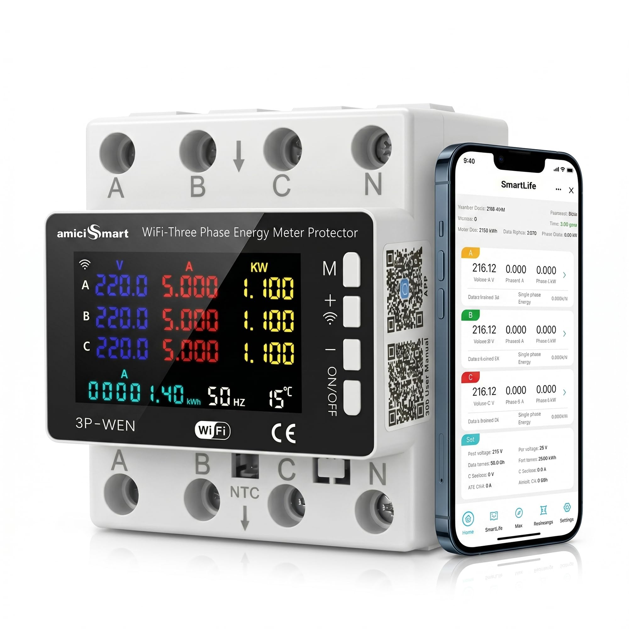 amiciSmart WiFi Smart Energy Meter 80A with LCD Display, App Control, Over/Under Voltage Protection, Power Consumption Monitor, kWh Meter, Timer, Temperature & Power Factor Monitoring-image-42