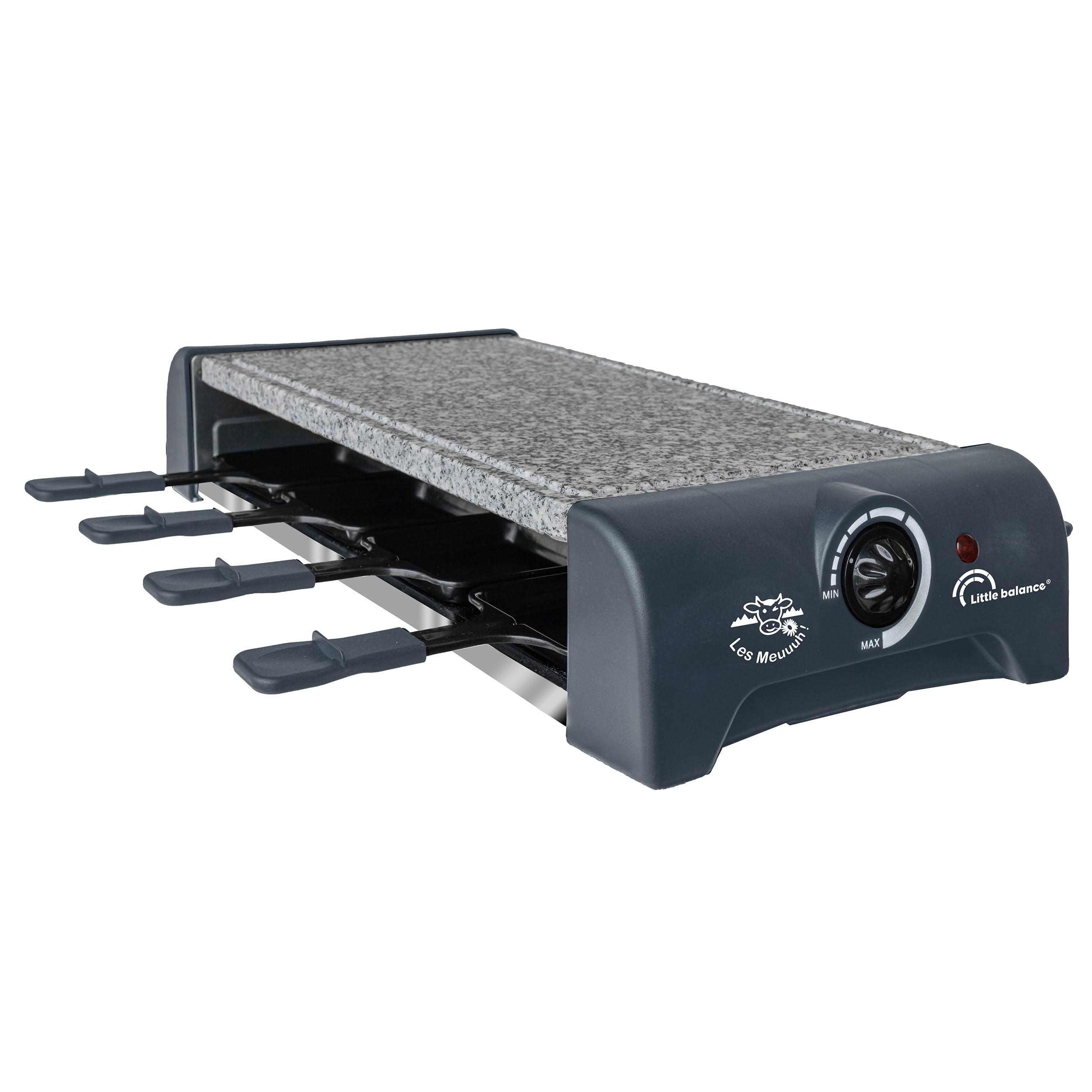 LITTLE BALANCE 8751 Granit & Cheese Meuuuh…!, Appareil à raclette, Sans PFAS, Pierrade, Pierre naturelle Granit, Multifonctions, 8 personnes, 1300 W, Poivre