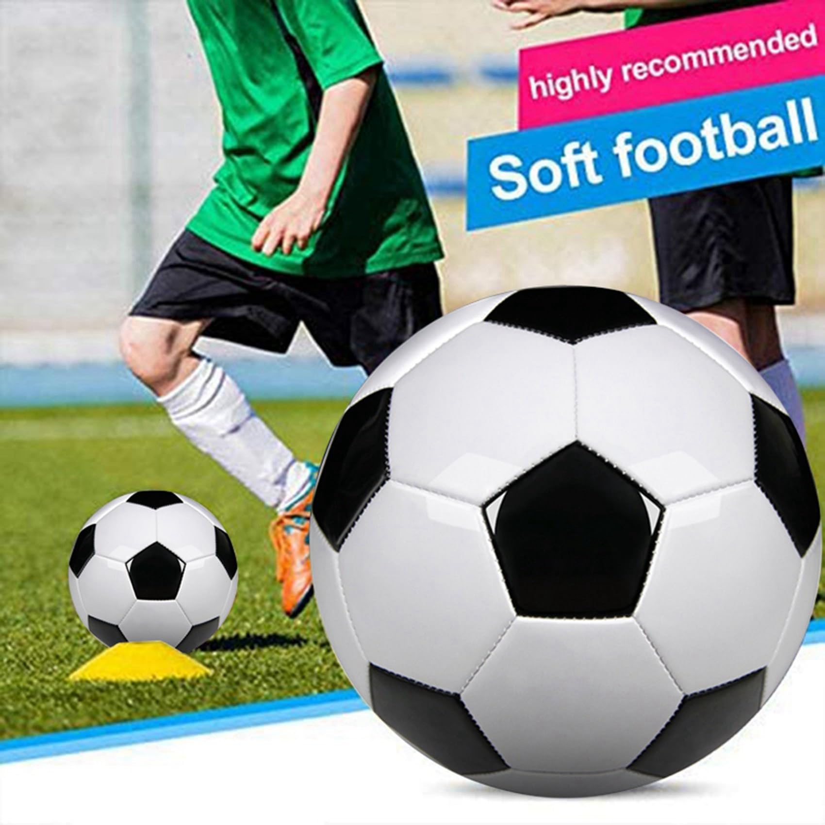 6X Größe 5 Trainingsbälle PU Leder Schwarz Fußball Fußbälle Goal Team Atch Trainingsbälle