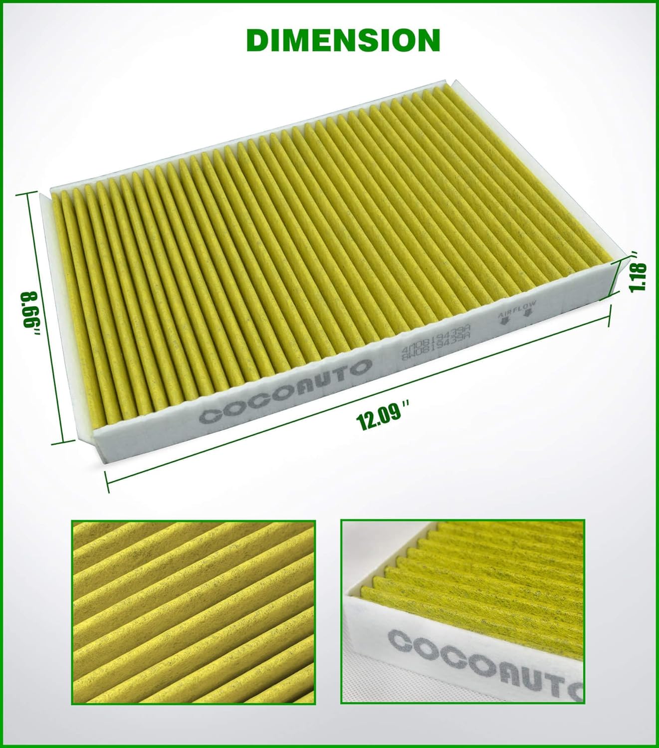 COCOAUTO Cabin Air Filter for 2017-2025 Audi Q7 Q5 A5 Quattro A4 Q8 A6 A7 A8 e-tron R8 SQ5 S5 S4 RS5, fits 2019-2025 Porsche Cayenne, Replace 4m0819439a CF12211,with activated charcoal