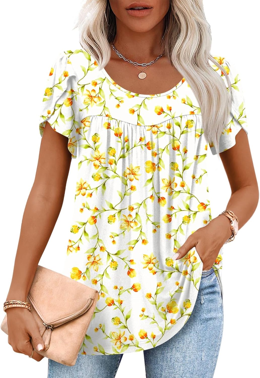 Anymiss 2026 Womens Spring Tunic Tops Summer Casual Loose Fit Short Sleeve T Shirts M-3XL