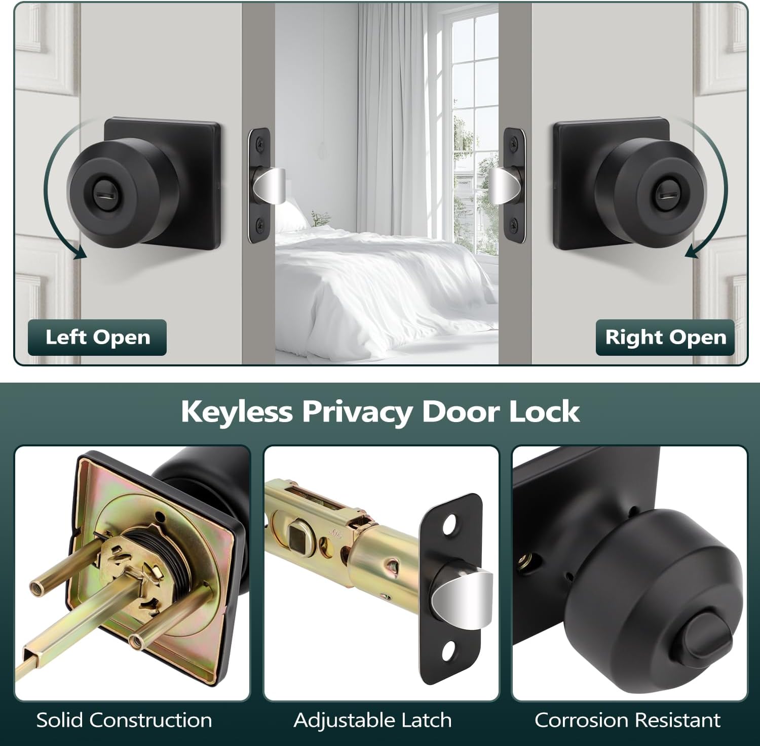 EHOMEWARE 6 Pack Matte Black Door Knob, Privacy Door Handles Interior, Bedroom Door Knobs with Lock, Keyless Bathroom Door Knob, Universal for Left or Right Handed Doors, Modern Round Design